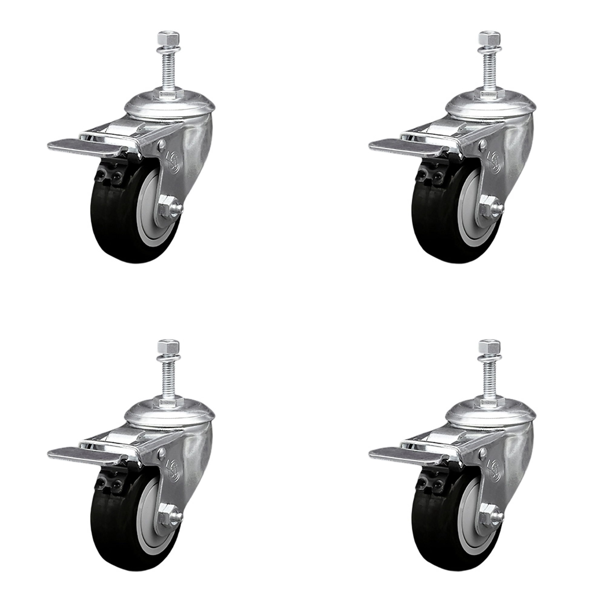 Service Caster, 3Inch x 1 1/4Inch Stem Casters, Wheel Diameter 3 in, Caster Type Swivel, Package (qty.) 4, Model SCC-TSTTL20S314-PPUB-BLK-M1015-4