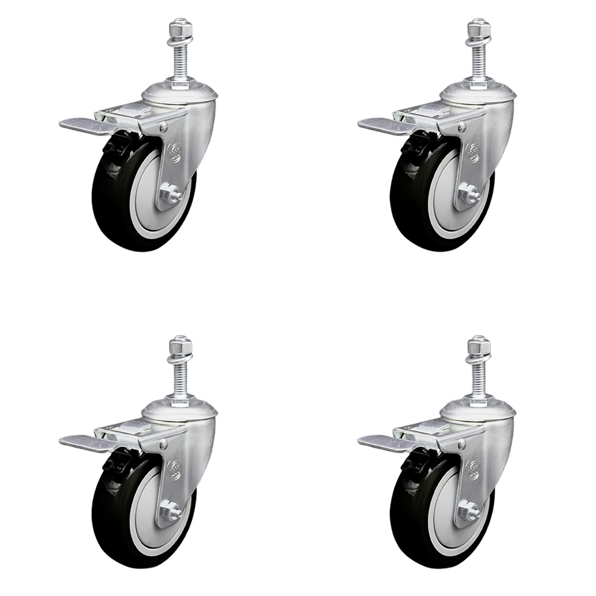 Service Caster, 4Inch x 1 1/4Inch Stem Casters, Wheel Diameter 4 in, Caster Type Swivel, Package (qty.) 4, Model SCC-SSTSTTL20S414-PPUB-BLK-381615-4