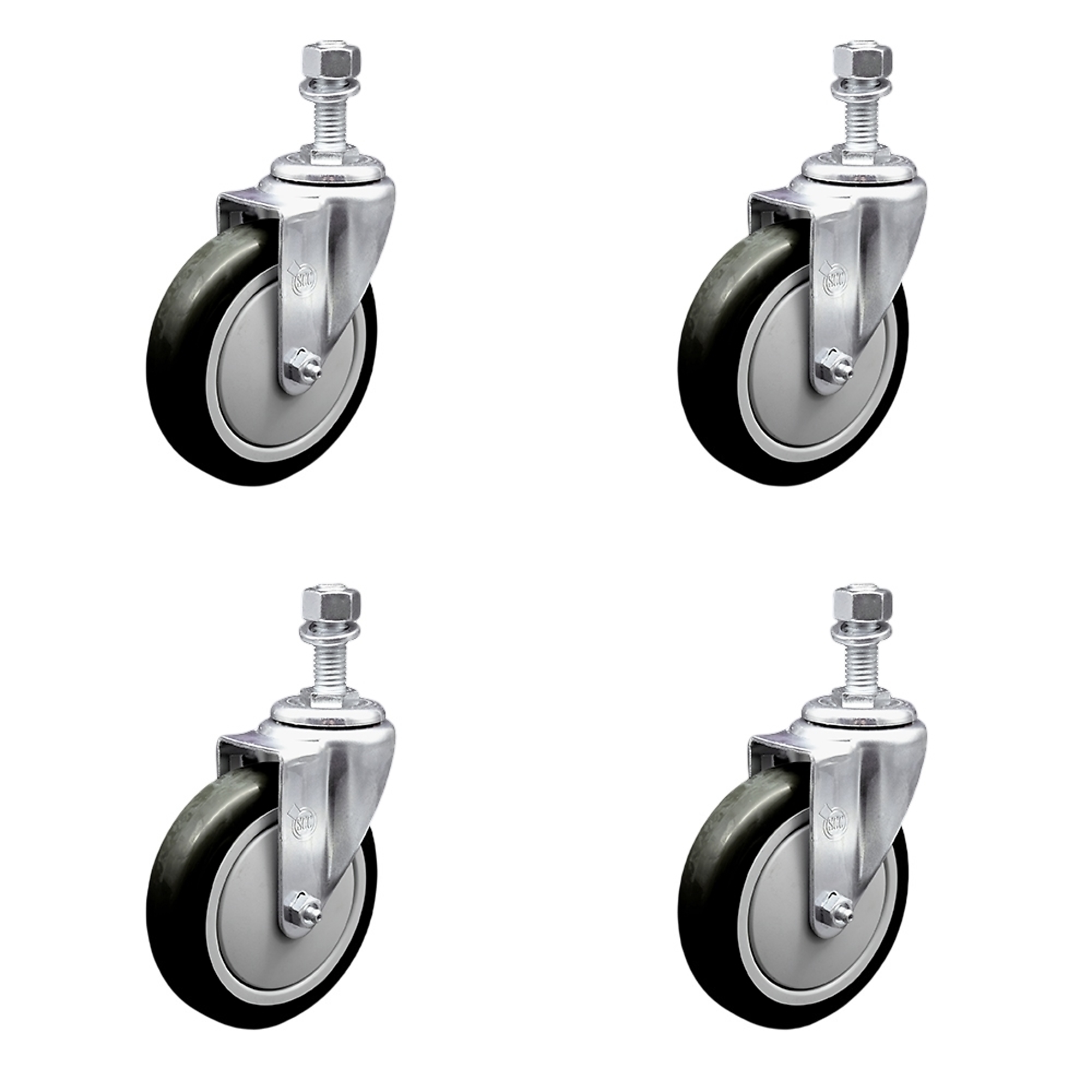 Service Caster, 5Inch x 1 1/4Inch Stem Casters, Wheel Diameter 5 in, Caster Type Swivel, Package (qty.) 4, Model SCC-TS20S514-PPUB-BLK-M1215-4