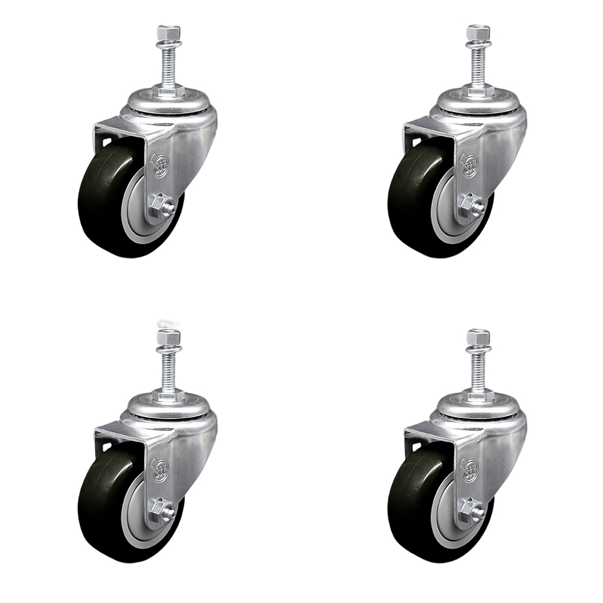 Service Caster, 3 1/2Inch x 1 1/4Inch Stem Casters, Wheel Diameter 3.5 in, Caster Type Swivel, Package (qty.) 4, Model SCC-SSTS20S3514-PPUB-BLK-M1015-