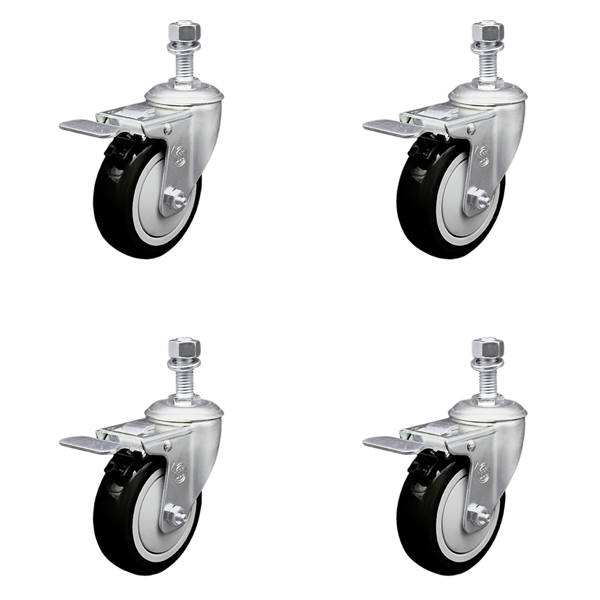 Service Caster, 4Inch x 1 1/4Inch Stem Casters, Wheel Diameter 4 in, Caster Type Swivel, Package (qty.) 4, Model SCC-TSTTL20S414-PPUB-BLK-M1215-4