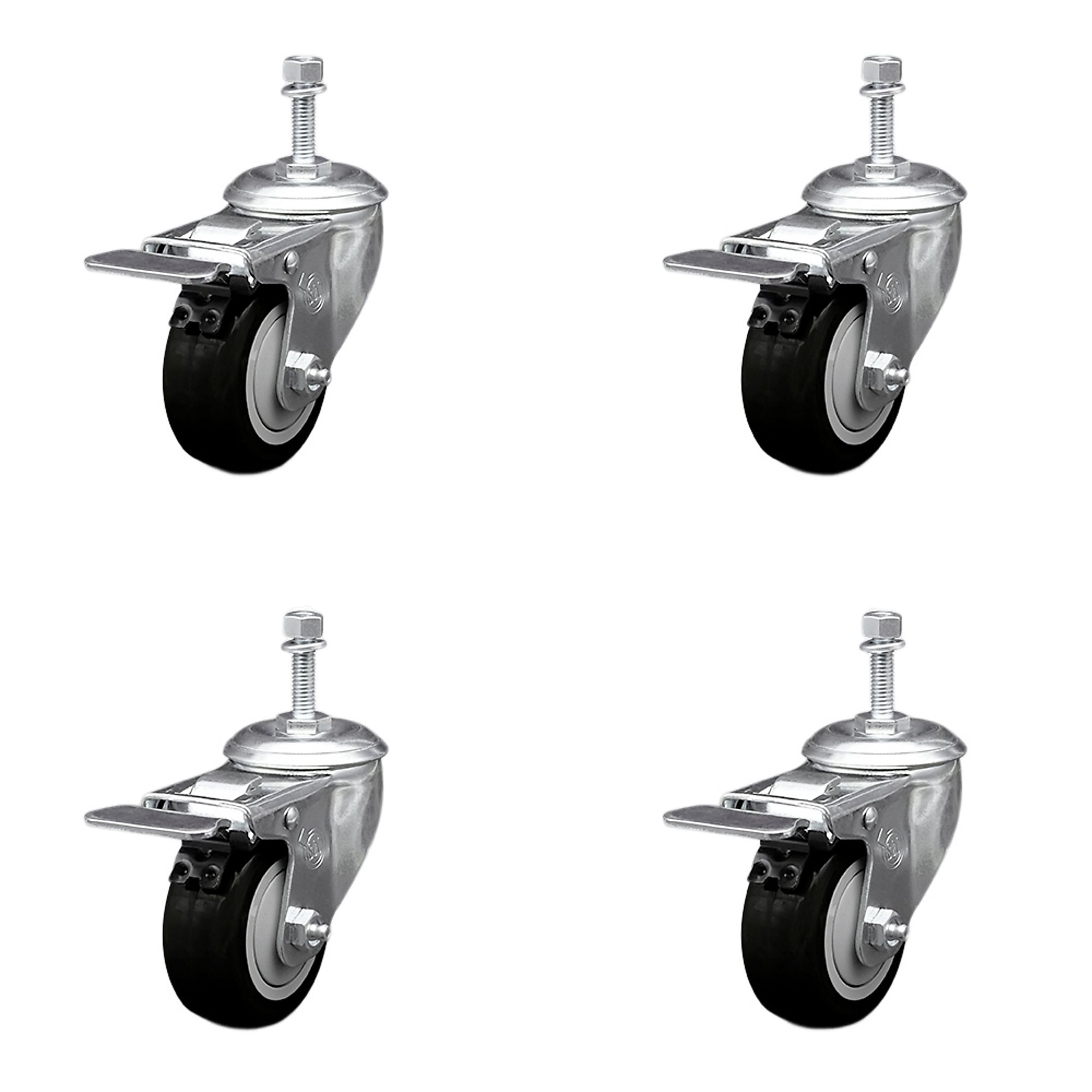 Service Caster, 3Inch x 1 1/4Inch Stem Casters, Wheel Diameter 3 in, Caster Type Swivel, Package (qty.) 4, Model SCC-SSTSTTL20S314-PPUB-BLK-M1015-4