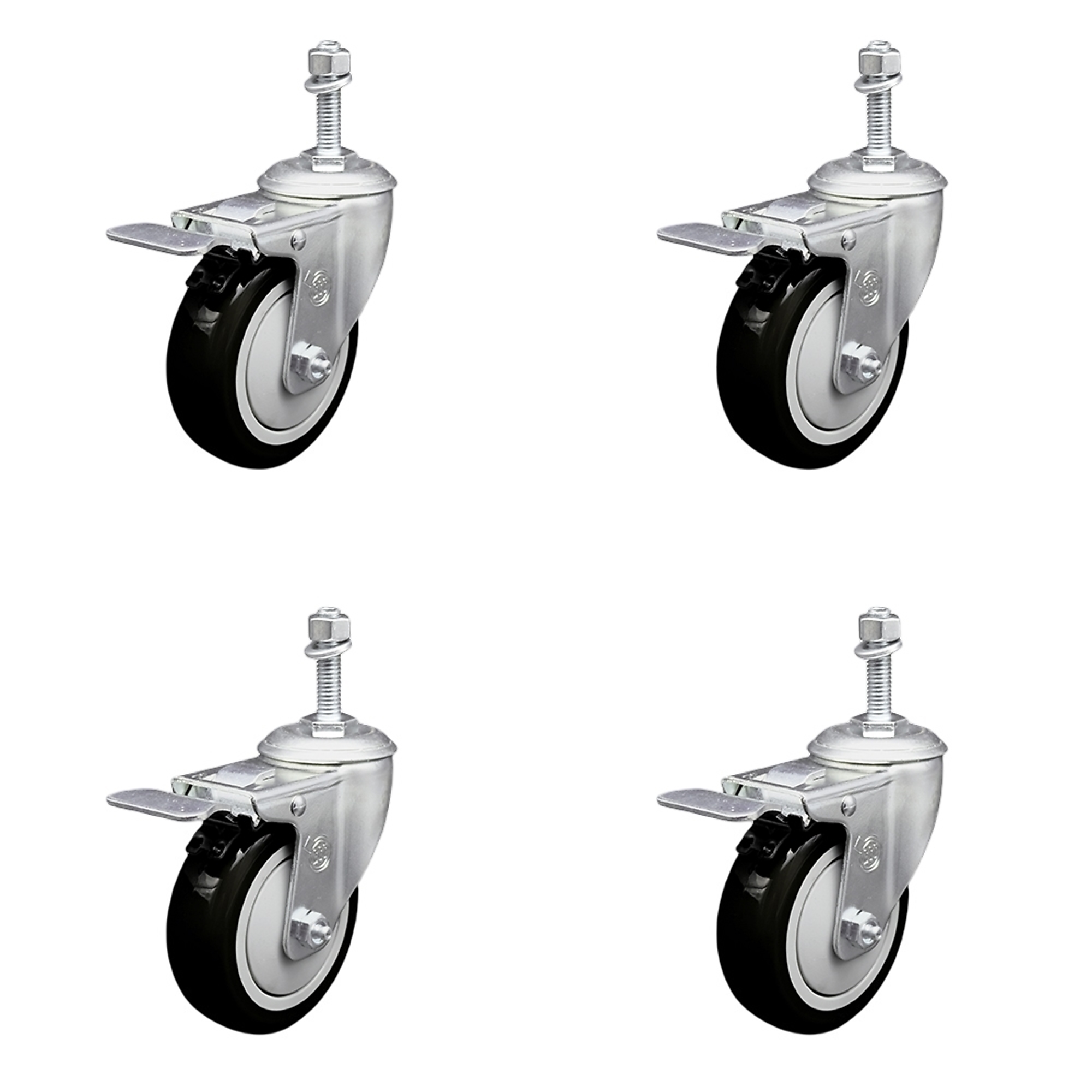 Service Caster, 4Inch x 1 1/4Inch Stem Casters, Wheel Diameter 4 in, Caster Type Swivel, Package (qty.) 4, Model SCC-TSTTL20S414-PPUB-BLK-M1015-4