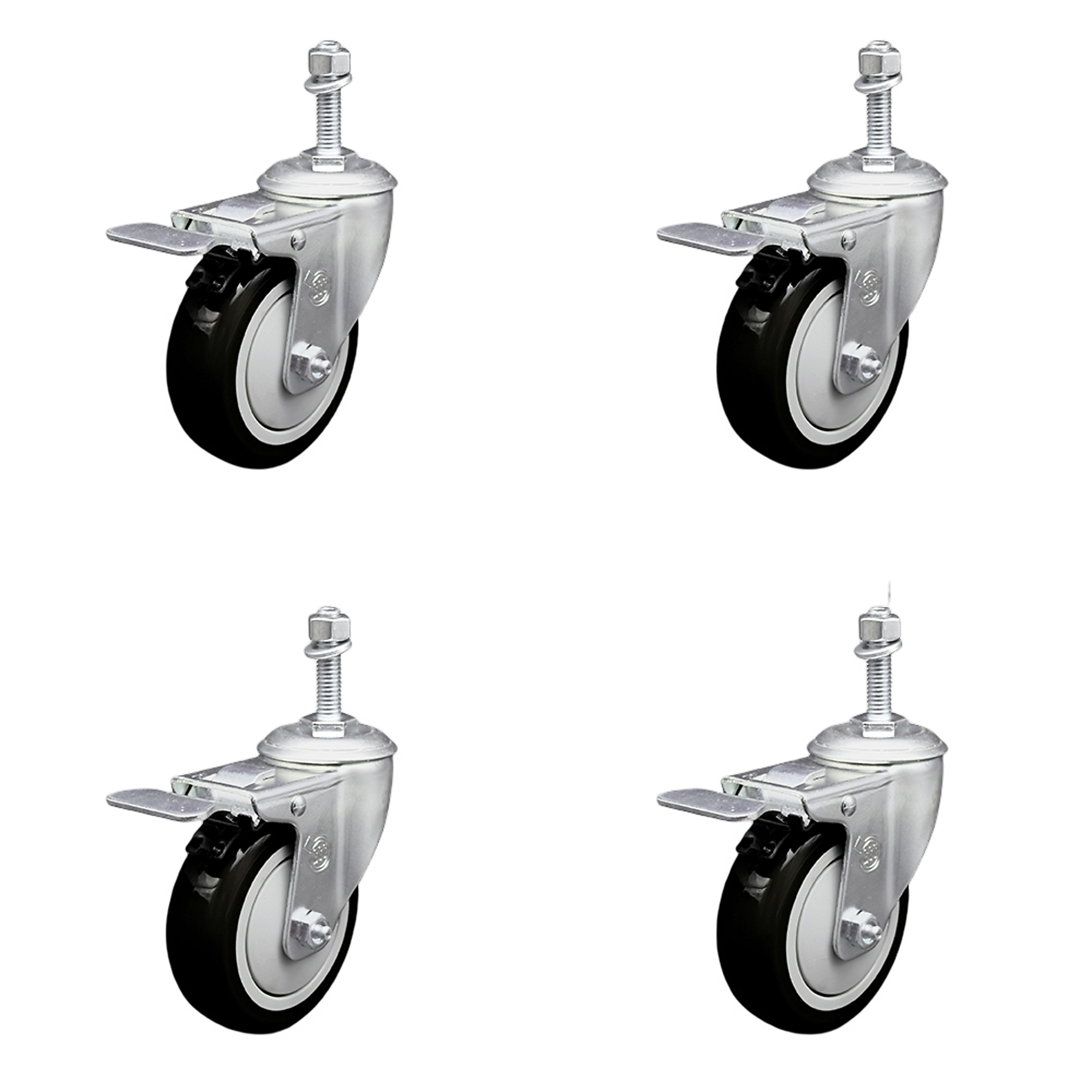 Service Caster, 4Inch x 1 1/4Inch Stem Casters, Wheel Diameter 4 in, Caster Type Swivel, Package (qty.) 4, Model SCC-SSTSTTL20S414-PPUB-BLK-M1015-4