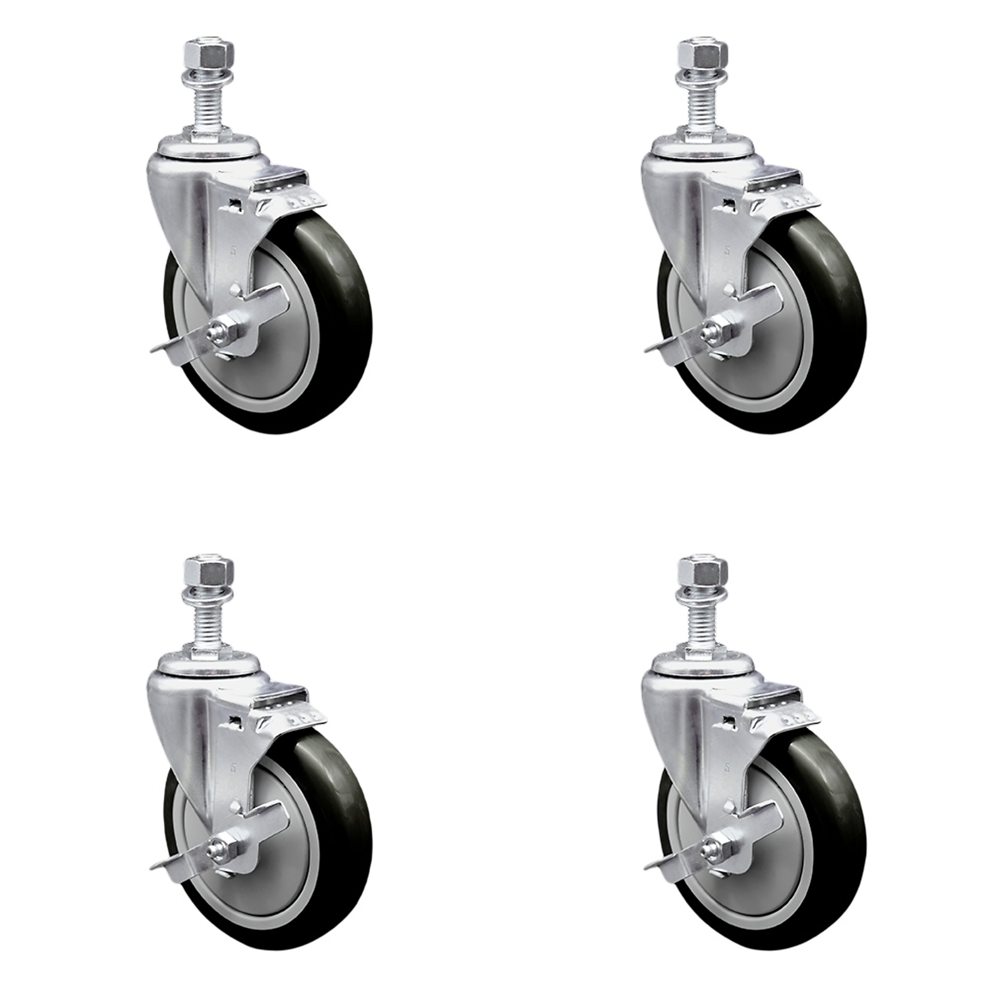 Service Caster, 5Inch x 1 1/4Inch Stem Casters, Wheel Diameter 5 in, Caster Type Swivel, Package (qty.) 4, Model SCC-TS20S514-PPUB-BLK-TLB-M1215-4