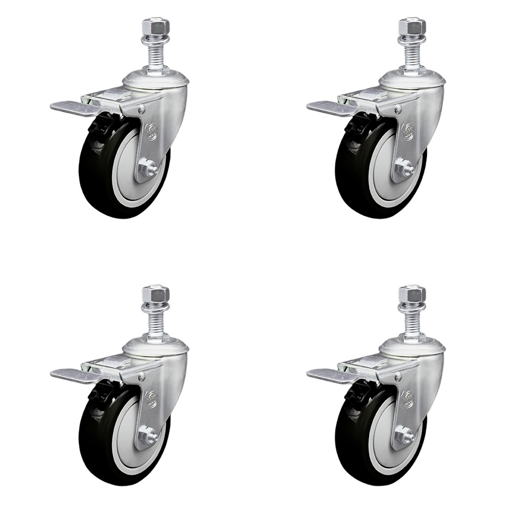 Service Caster, 4Inch x 1 1/4Inch Stem Casters, Wheel Diameter 4 in, Caster Type Swivel, Package (qty.) 4, Model SCC-SSTSTTL20S414-PPUB-BLK-M1215-4