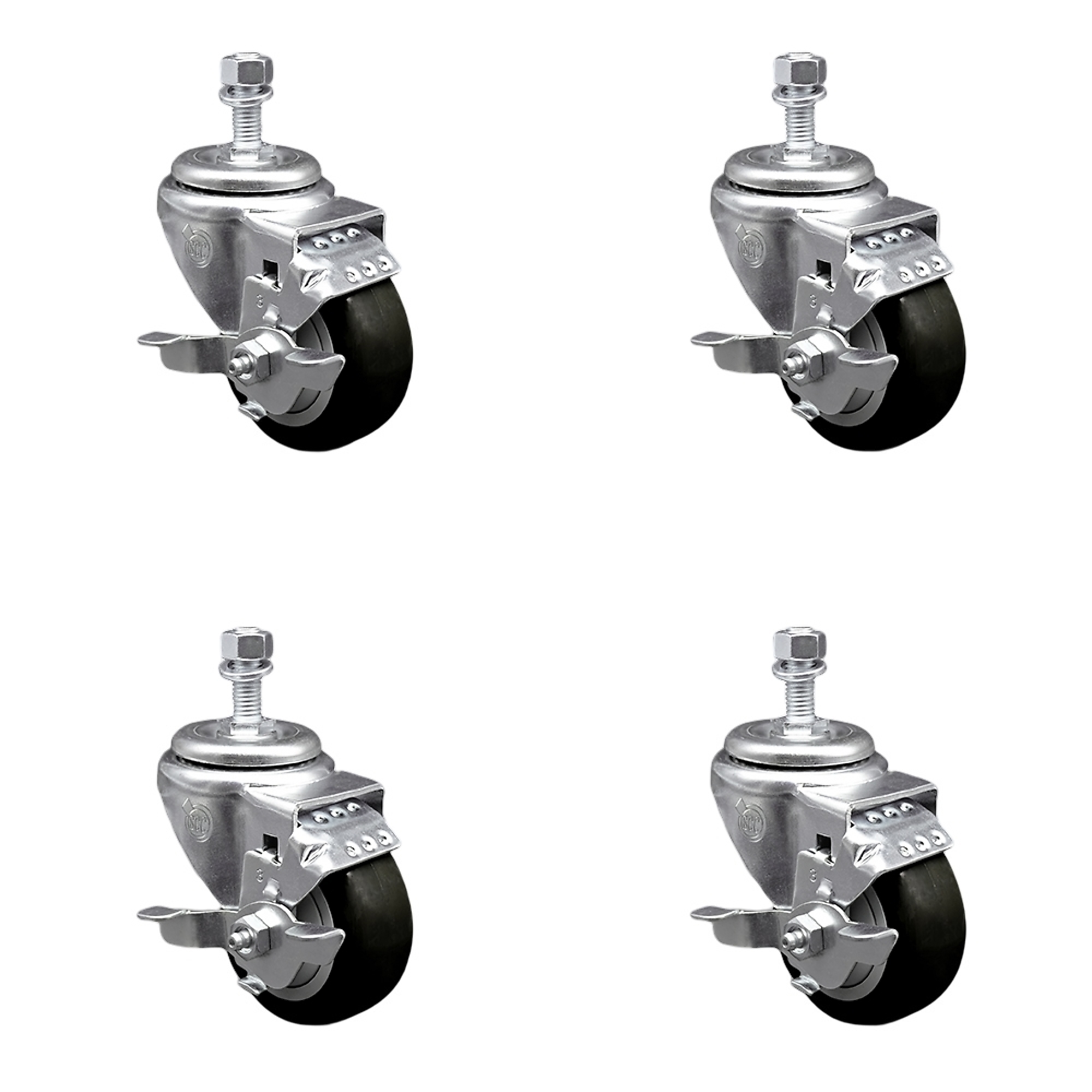 Service Caster, 3Inch x 1 1/4Inch Stem Casters, Wheel Diameter 3 in, Caster Type Swivel, Package (qty.) 4, Model SCC-SSTS20S314-PPUB-BLK-TLB-M1215-4