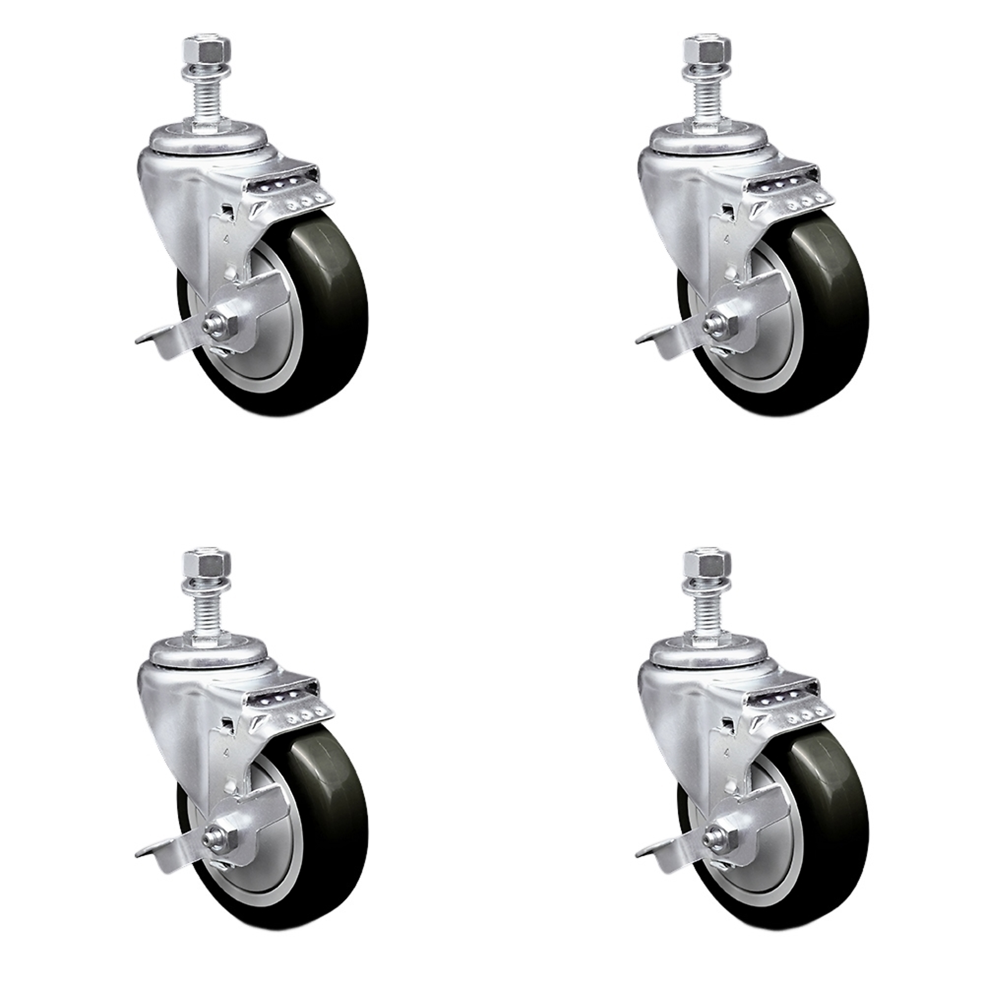 Service Caster, 4Inch x 1 1/4Inch Stem Casters, Wheel Diameter 4 in, Caster Type Swivel, Package (qty.) 4, Model SCC-TS20S414-PPUB-BLK-TLB-M1215-4