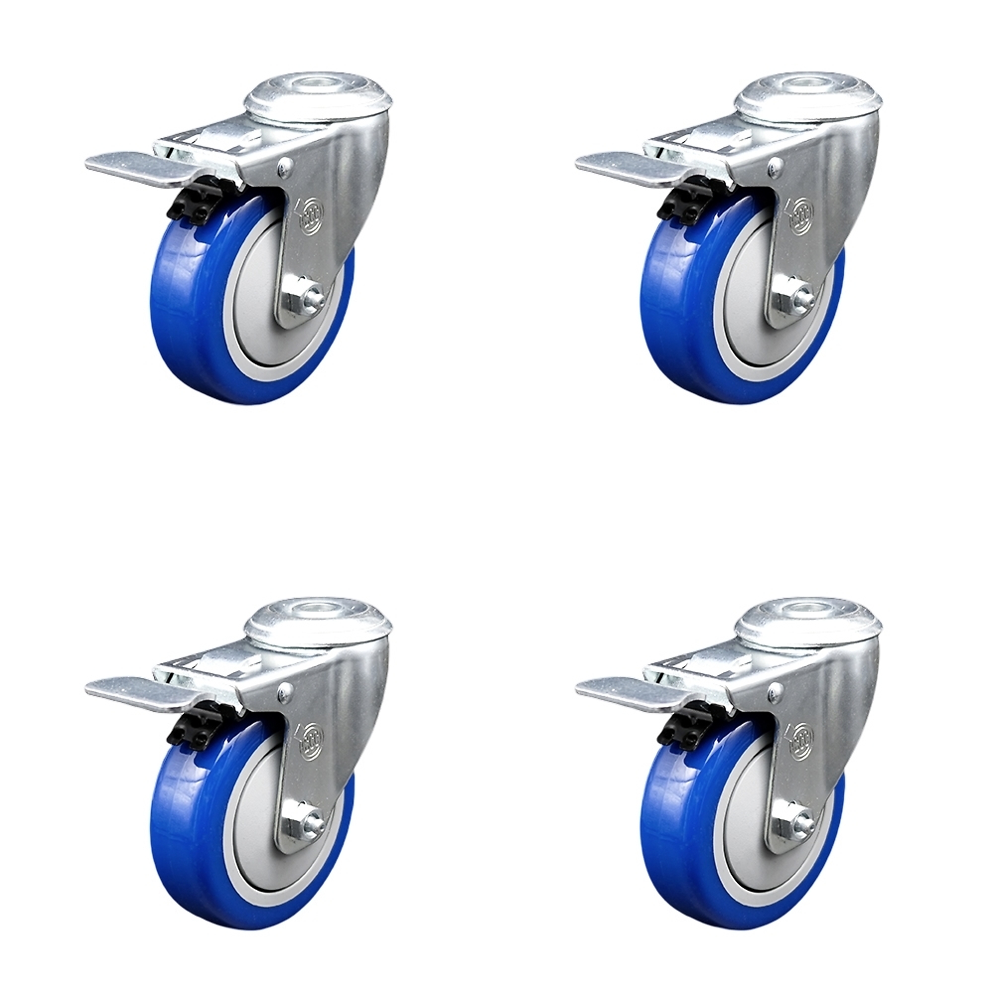 Service Caster, 4Inch x 1 1/4Inch Stem Casters, Wheel Diameter 4 in, Caster Type Swivel, Package (qty.) 4, Model SCC-BHTTL20S414-PPUB-BLUE-4