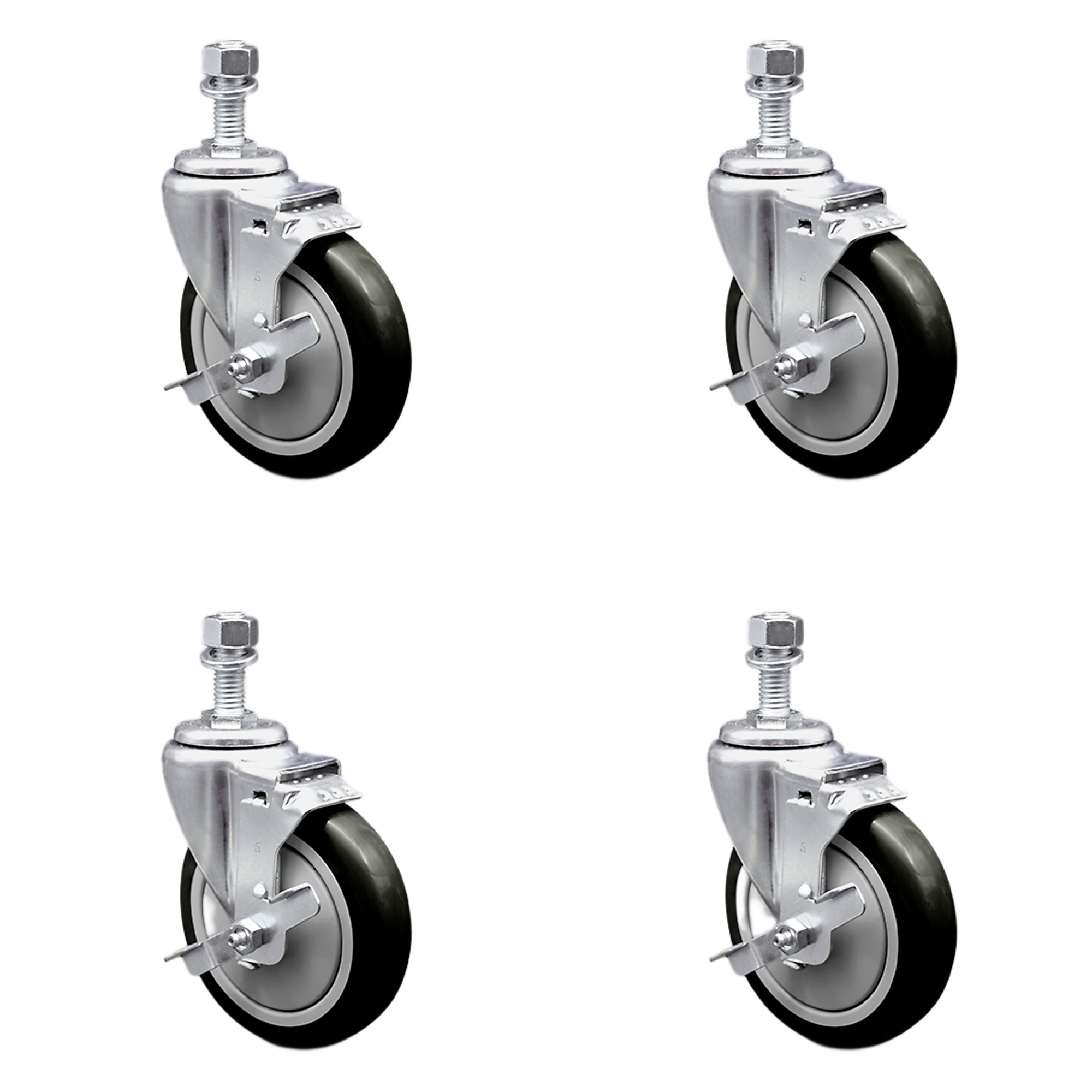 Service Caster, 5Inch x 1 1/4Inch Stem Casters, Wheel Diameter 5 in, Caster Type Swivel, Package (qty.) 4, Model SCC-SSTS20S514-PPUB-BLK-TLB-M1215-4