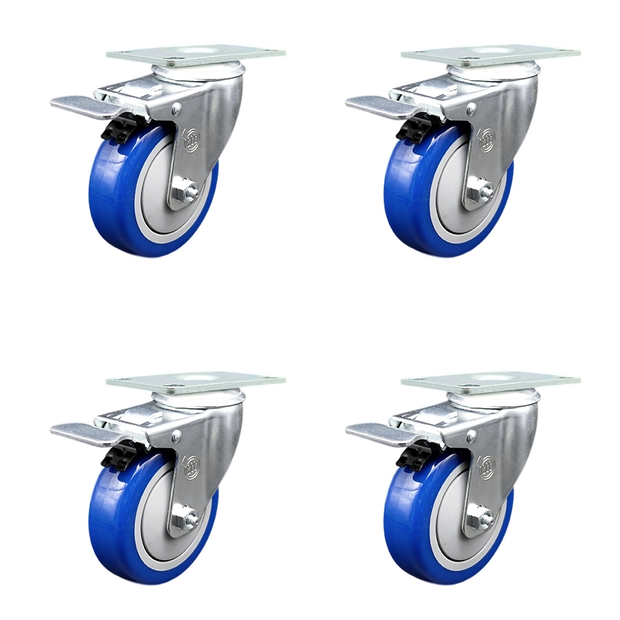 Service Caster, 4Inch x 1 1/4Inch Plate Casters, Wheel Diameter 4 in, Caster Type Swivel, Package (qty.) 4, Model SCC-SSTTL20S414-PPUB-BLUE-4