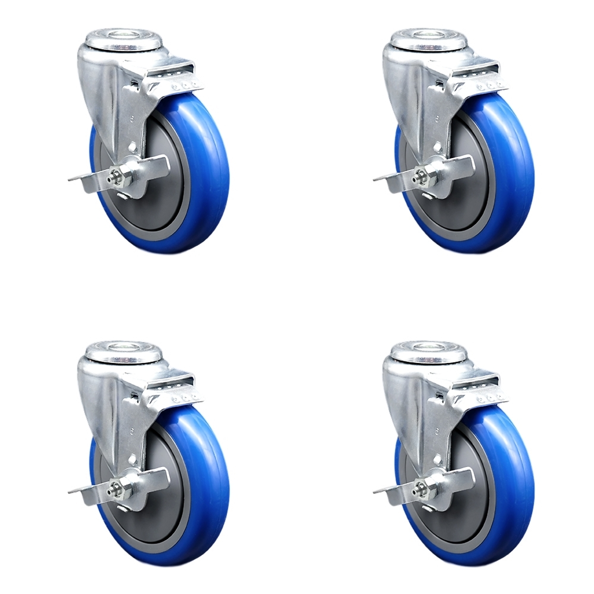 Service Caster, 5Inch x 1 1/4Inch Stem Casters, Wheel Diameter 5 in, Caster Type Swivel, Package (qty.) 4, Model SCC-BH20S514-PPUB-BLUE-TLB-4