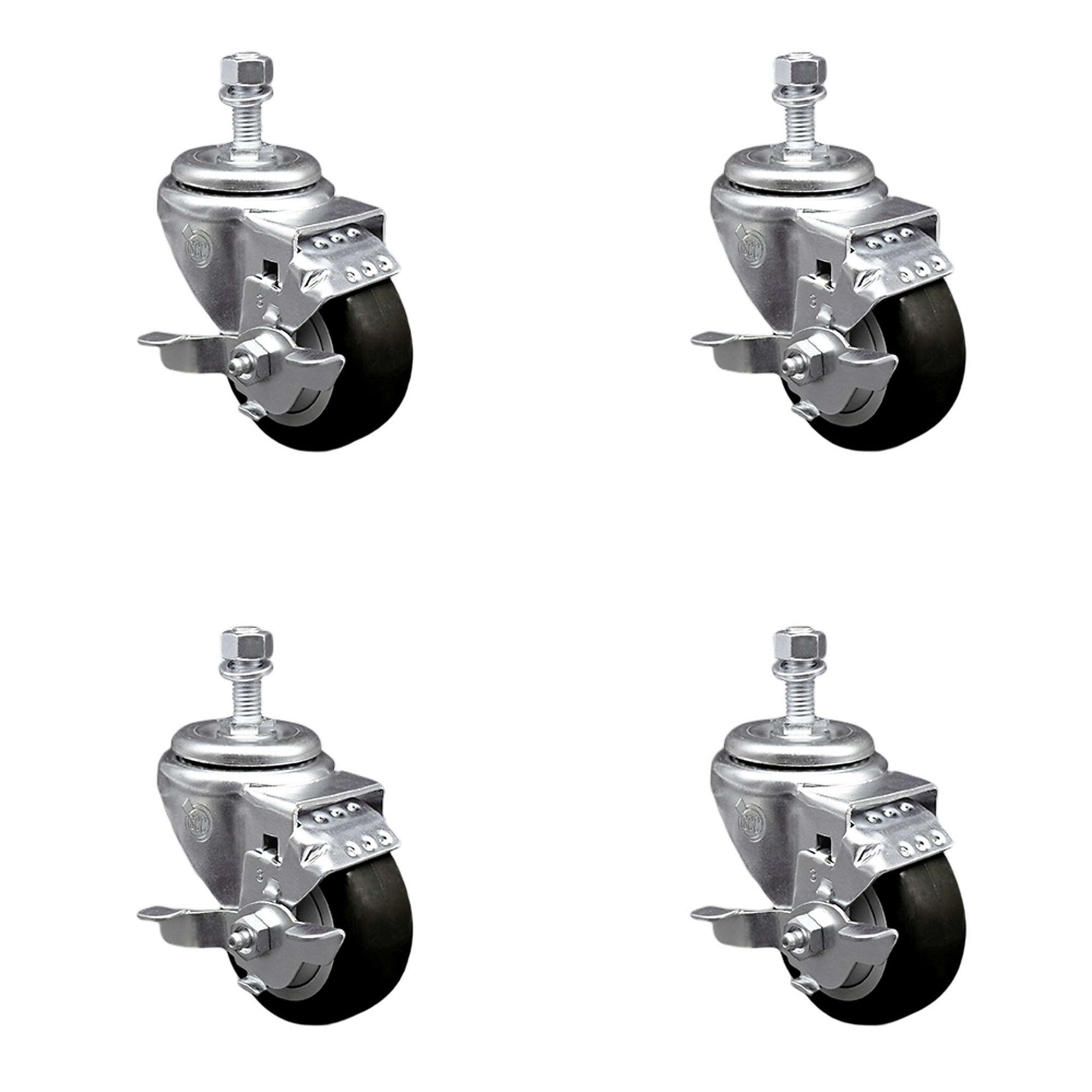 Service Caster, 3 1/2Inch x 1 1/4Inch Stem Casters, Wheel Diameter 3.5 in, Caster Type Swivel, Package (qty.) 4, Model SCC-SSTS20S3514-PPUB-BLK-TLB-