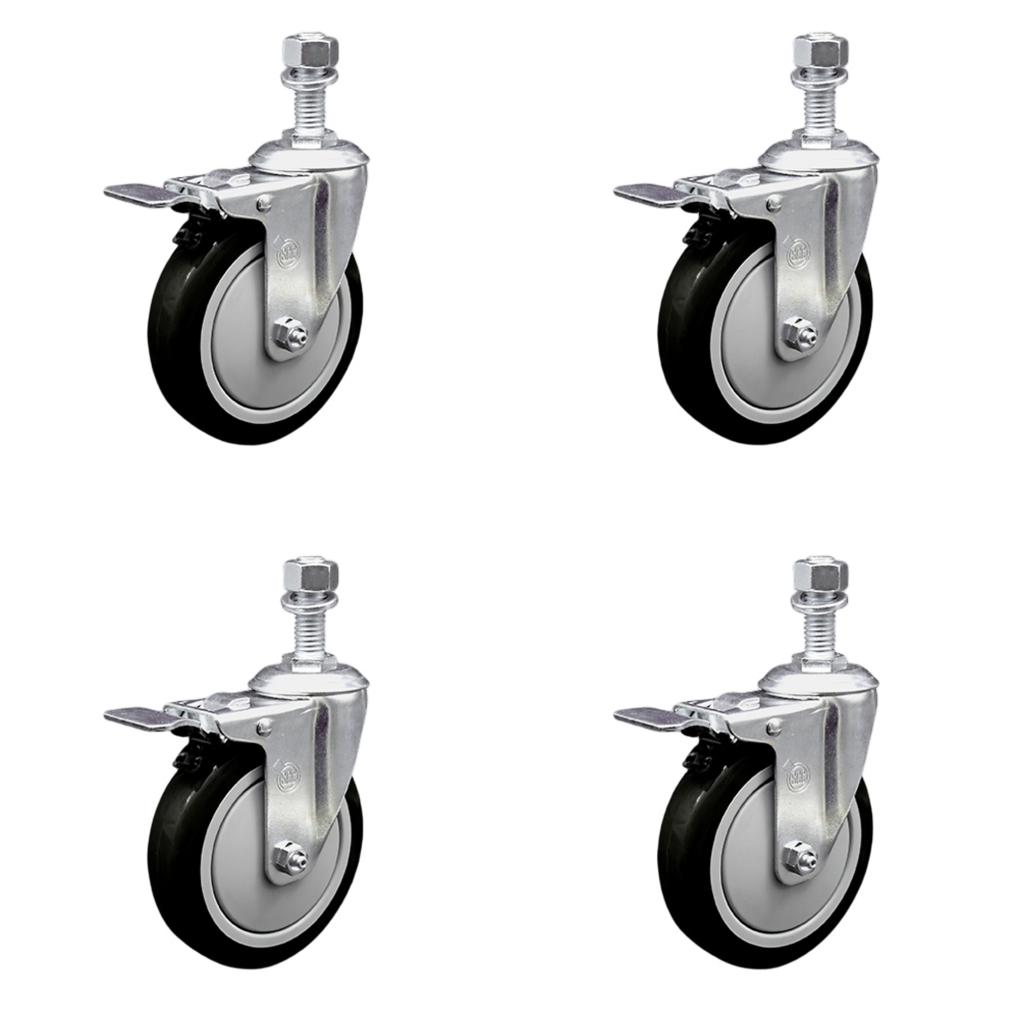 Service Caster, 5Inch x 1 1/4Inch Stem Casters, Wheel Diameter 5 in, Caster Type Swivel, Package (qty.) 4, Model SCC-SSTSTTL20S514-PPUB-BLK-M1215-4