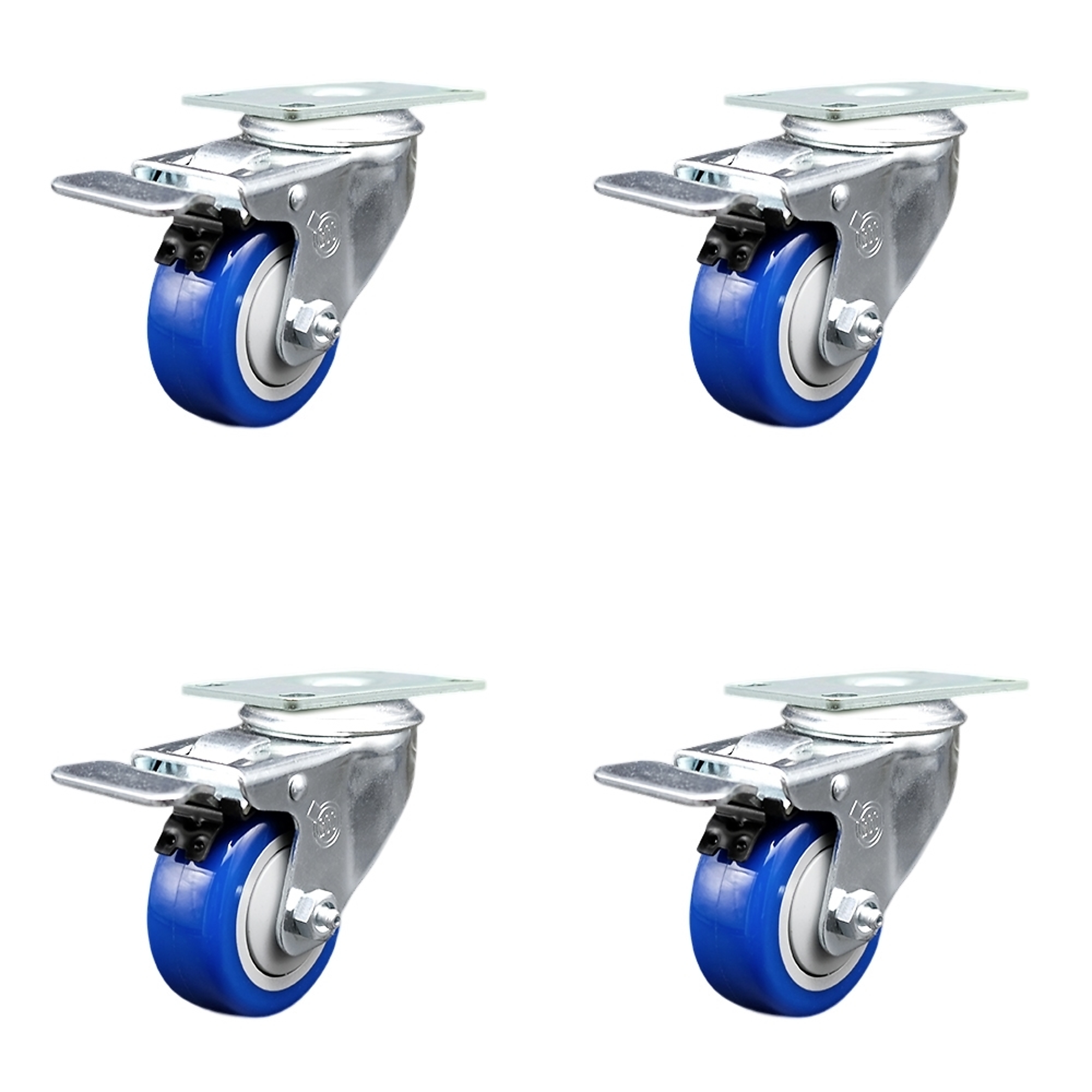 Service Caster, 3 1/2Inch x 1 1/4Inch Plate Casters, Wheel Diameter 3.5 in, Caster Type Swivel, Package (qty.) 4, Model SCC-SSTTL20S3514-PPUB-BLUE-4