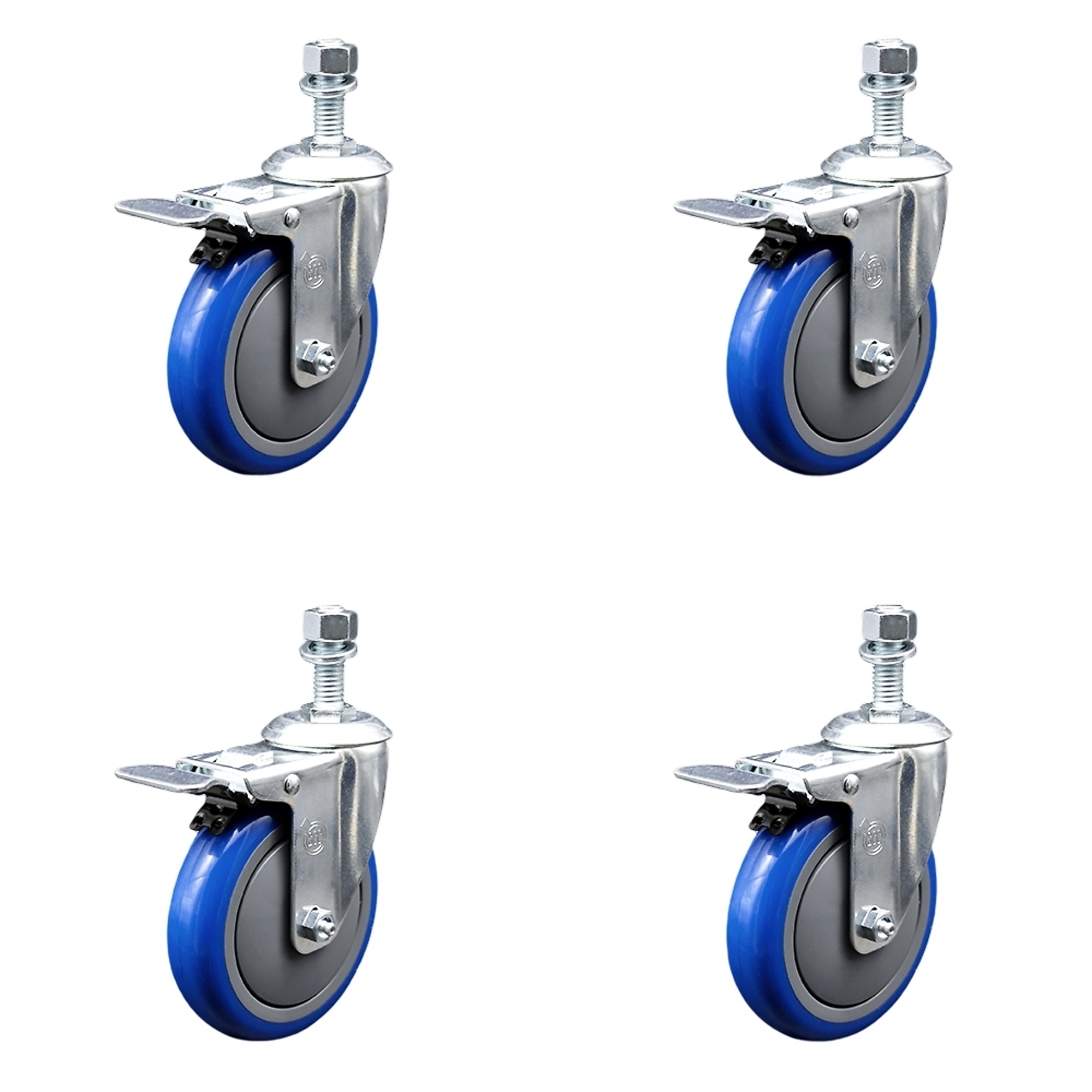 Service Caster, 5Inch x 1 1/4Inch Stem Casters, Wheel Diameter 5 in, Caster Type Swivel, Package (qty.) 4, Model SCC-TSTTL20S514-PPUB-BLUE-121315-4