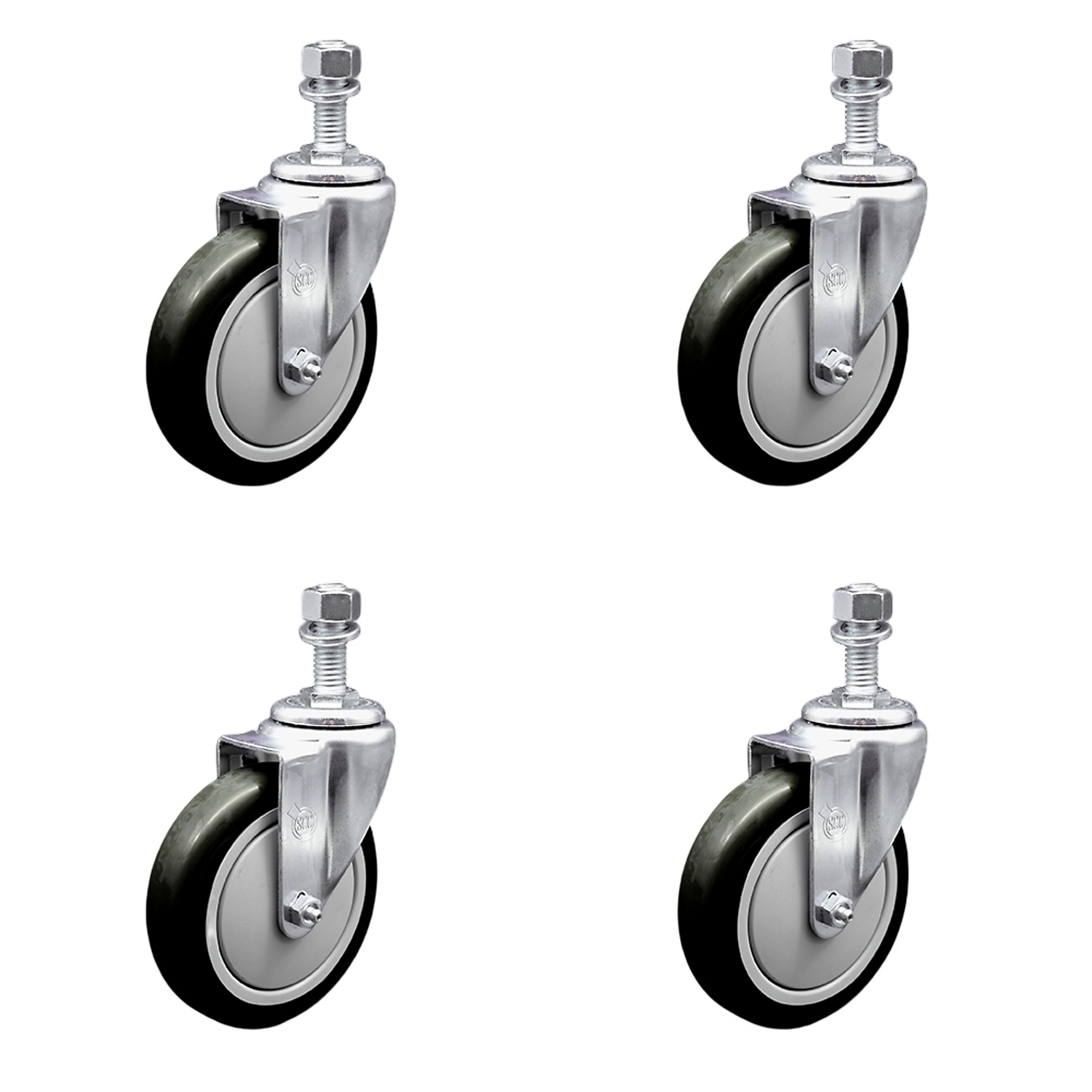 Service Caster, 5Inch x 1 1/4Inch Stem Casters, Wheel Diameter 5 in, Caster Type Swivel, Package (qty.) 4, Model SCC-SSTS20S514-PPUB-BLK-M1215-4