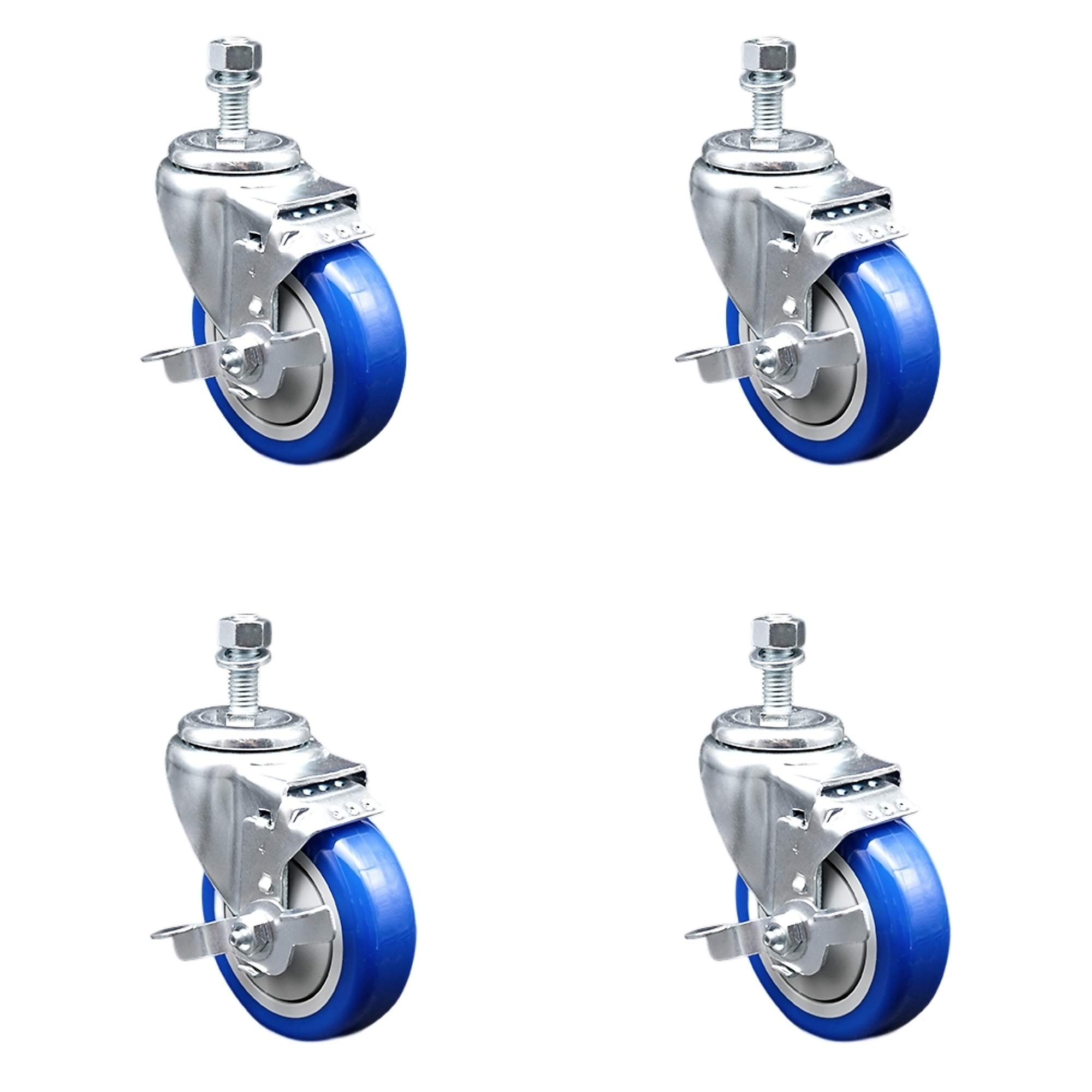 Service Caster, 4Inch x 1 1/4Inch Stem Casters, Wheel Diameter 4 in, Caster Type Swivel, Package (qty.) 4, Model SCC-SSTS20S414-PPUB-BLU-TLB-121315-4