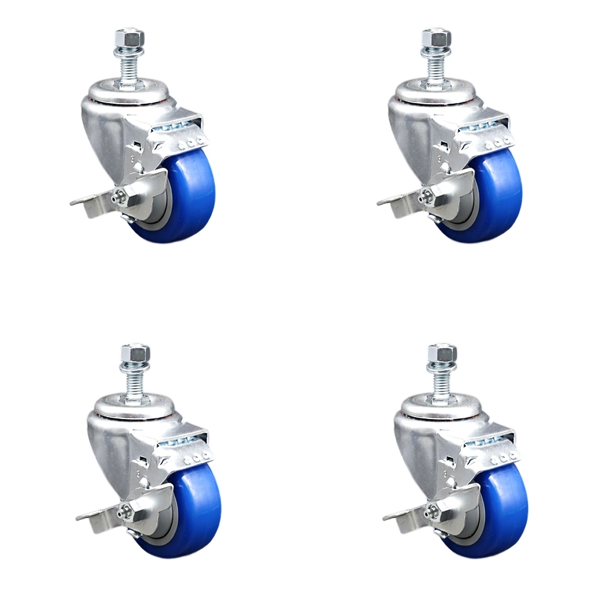 Service Caster, 3Inch x 1 1/4Inch Stem Casters, Wheel Diameter 3 in, Caster Type Swivel, Package (qty.) 4, Model SCC-SSTS20S314-PPUB-BLU-TLB-121315-4