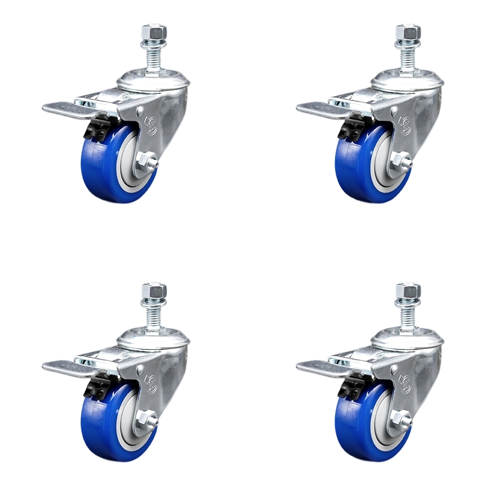 Service Caster, 3Inch x 1 1/4Inch Stem Casters, Wheel Diameter 3 in, Caster Type Swivel, Package (qty.) 4, Model SCC-SSTSTTL20S314-PPUB-BLUE-121315-4