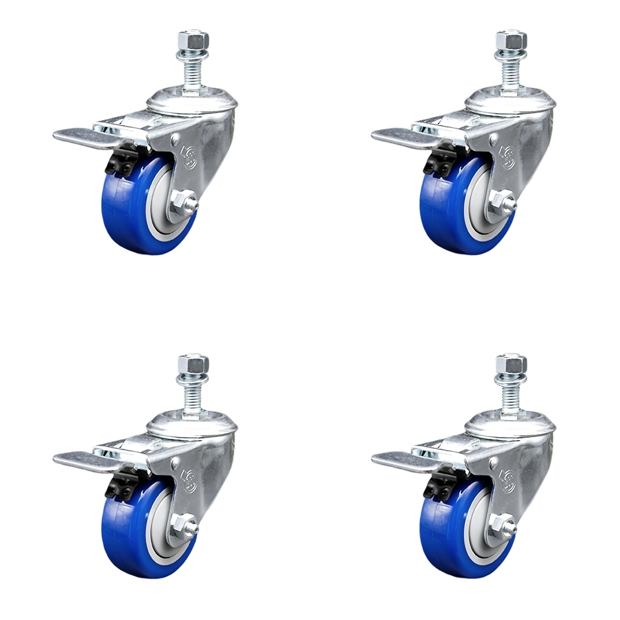 Service Caster, 3Inch x 1 1/4Inch Stem Casters, Wheel Diameter 3 in, Caster Type Swivel, Package (qty.) 4, Model SCC-TSTTL20S314-PPUB-BLUE-121315-4