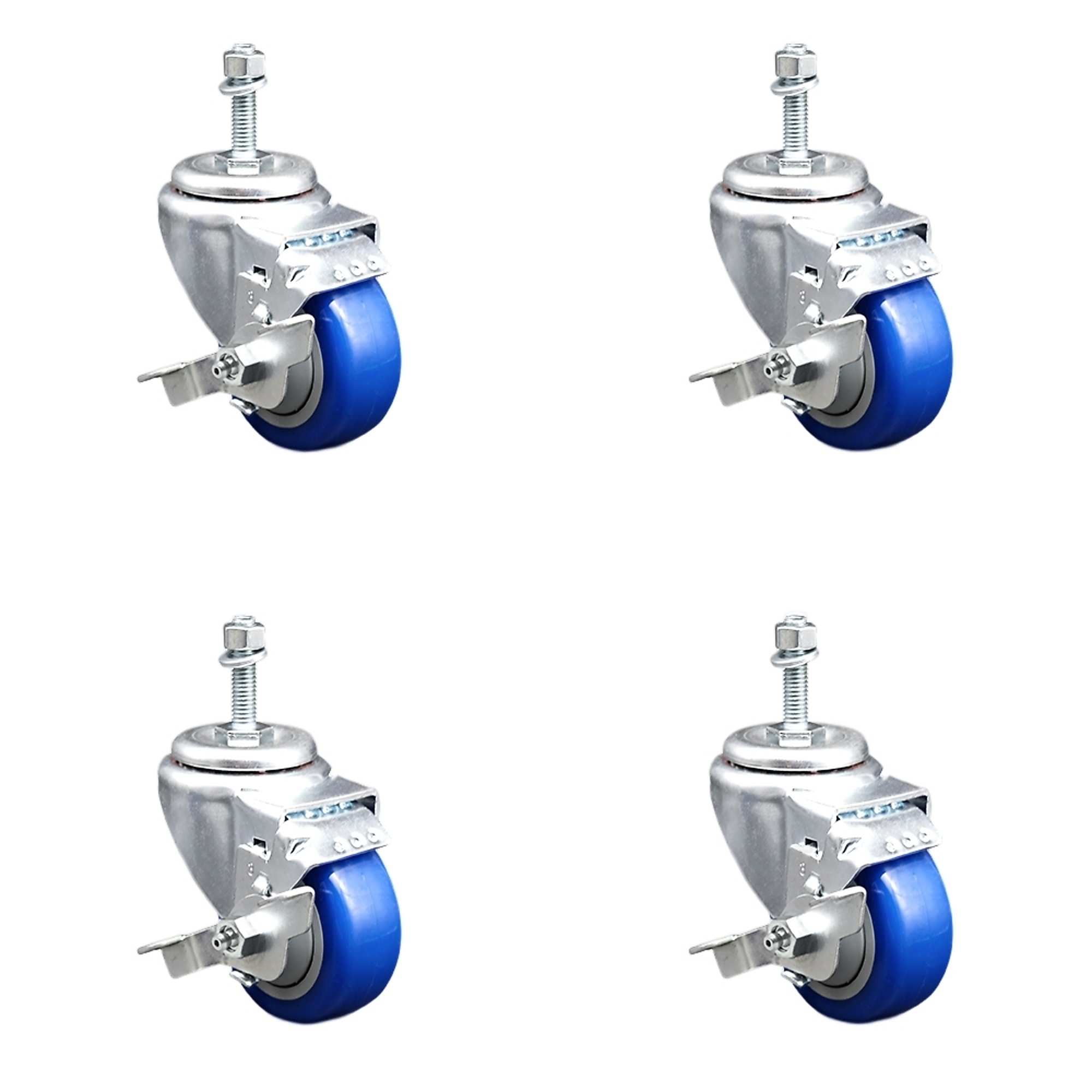 Service Caster, 3 1/2Inch x 1 1/4Inch Stem Casters, Wheel Diameter 3.5 in, Caster Type Swivel, Package (qty.) 4, Model SCC-TS20S3514-PPUB-BLUE-TLB-