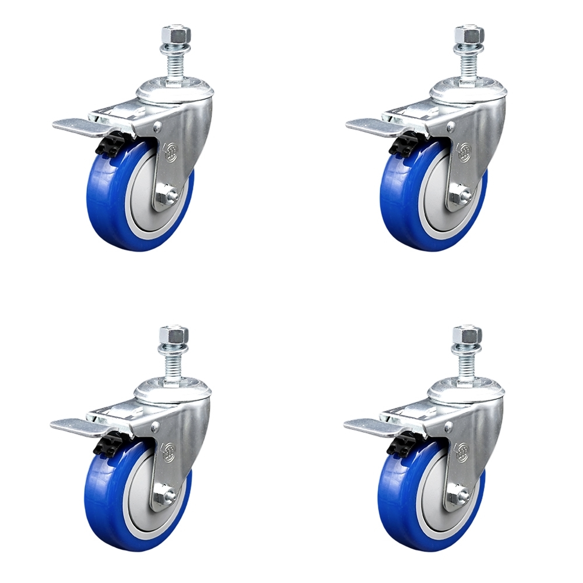 Service Caster, 4Inch x 1 1/4Inch Stem Casters, Wheel Diameter 4 in, Caster Type Swivel, Package (qty.) 4, Model SCC-TSTTL20S414-PPUB-BLUE-121315-4