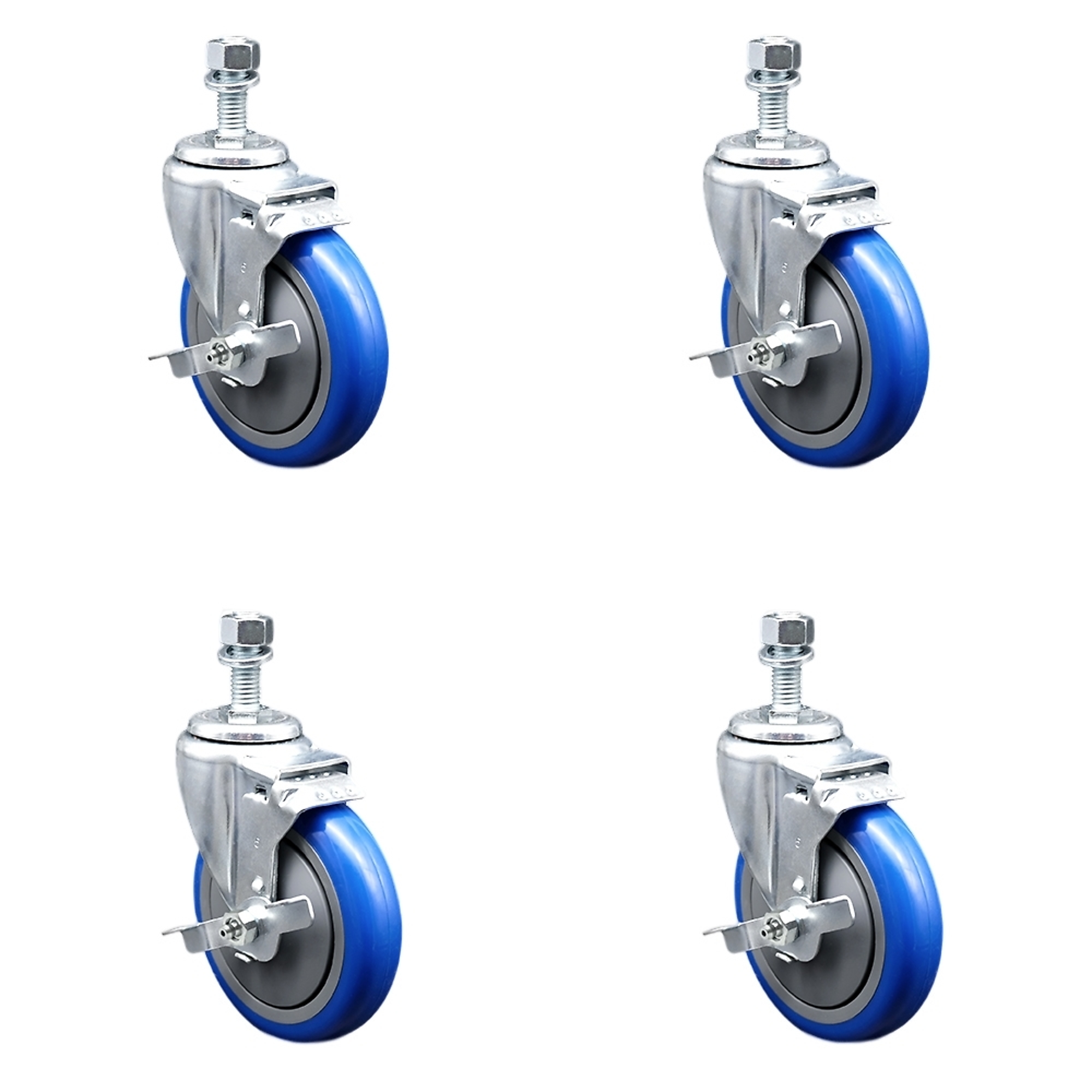 Service Caster, 5Inch x 1 1/4Inch Stem Casters, Wheel Diameter 5 in, Caster Type Swivel, Package (qty.) 4, Model SCC-SSTS20S514-PPUB-BLU-TLB-121315-4