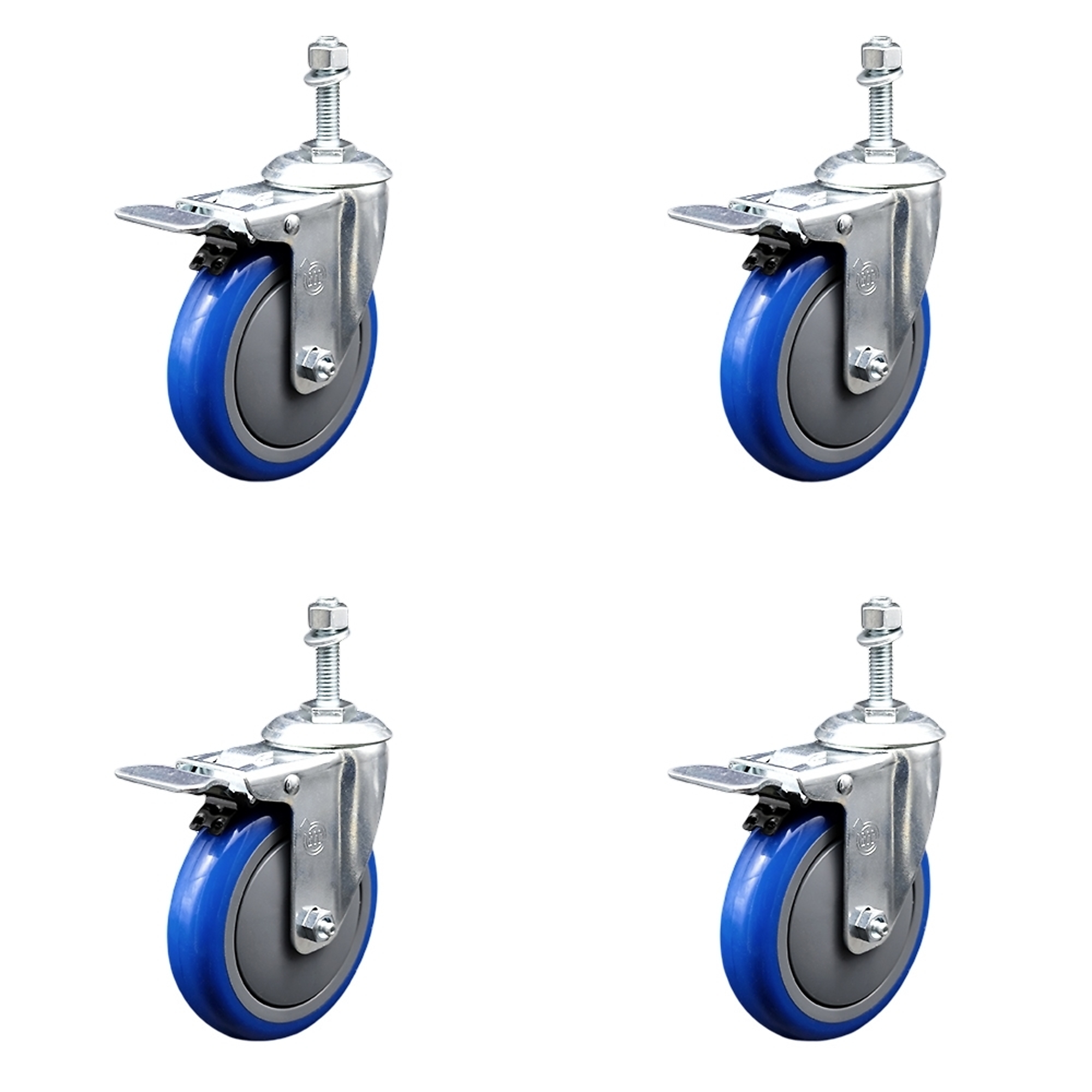 Service Caster, 5Inch x 1 1/4Inch Stem Casters, Wheel Diameter 5 in, Caster Type Swivel, Package (qty.) 4, Model SCC-TSTTL20S514-PPUB-BLUE-381615-4