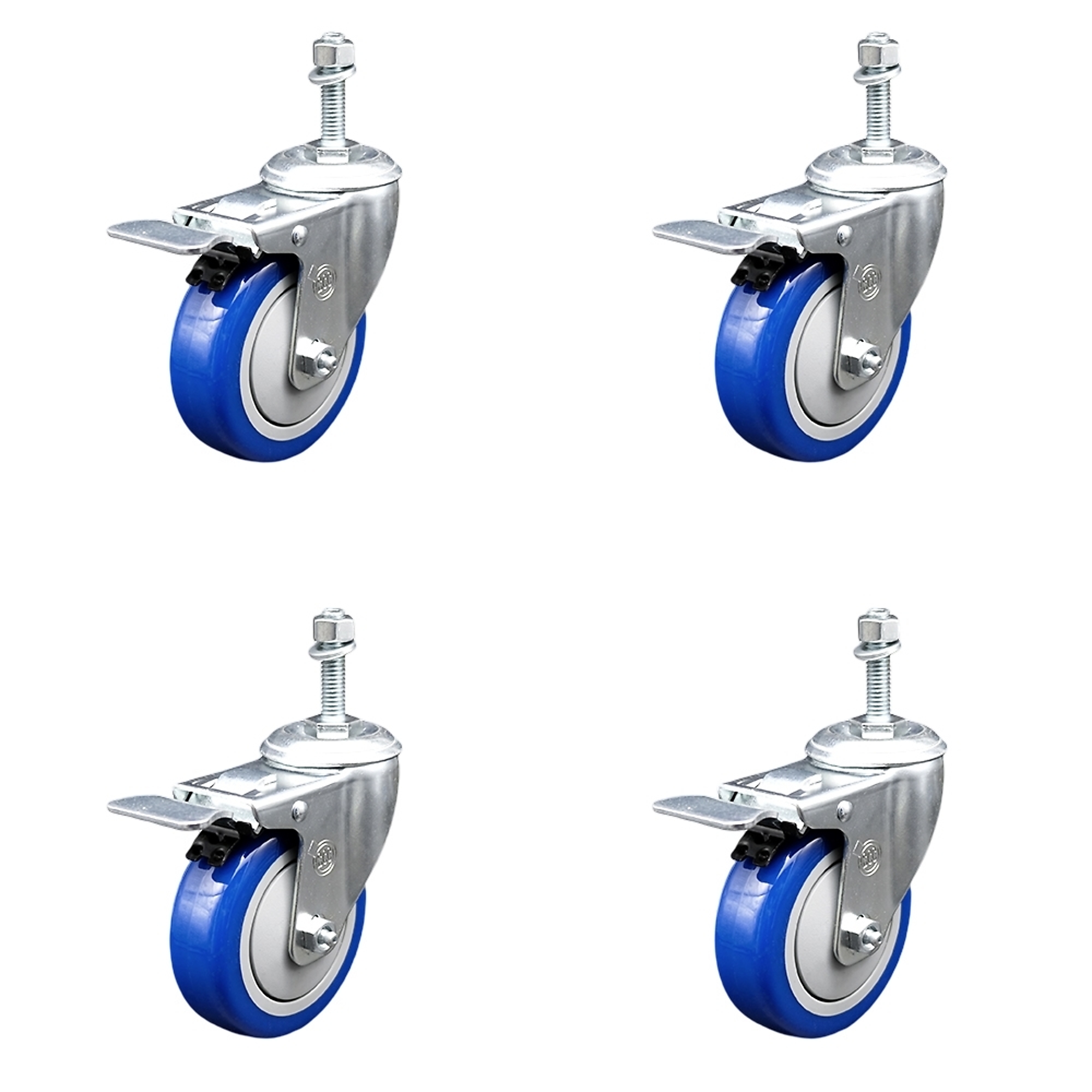 Service Caster, 4Inch x 1 1/4Inch Stem Casters, Wheel Diameter 4 in, Caster Type Swivel, Package (qty.) 4, Model SCC-TSTTL20S414-PPUB-BLUE-381615-4