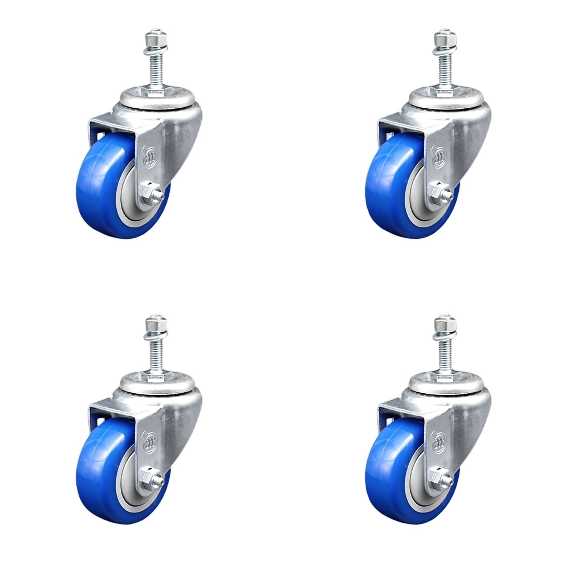 Service Caster, 3 1/2Inch x 1 1/4Inch Stem Casters, Wheel Diameter 3.5 in, Caster Type Swivel, Package (qty.) 4, Model SCC-TS20S3514-PPUB-BLUE-381615-