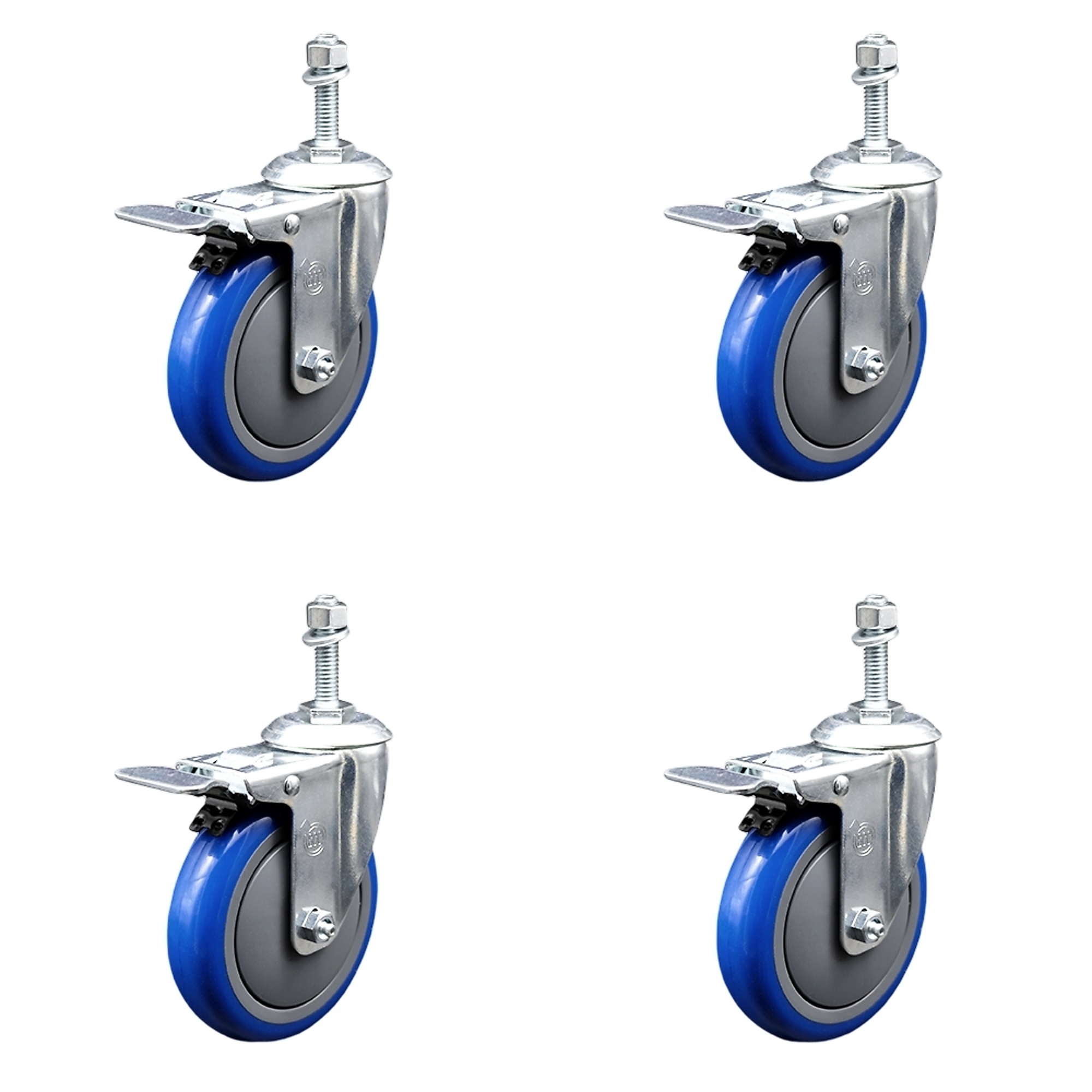 Service Caster, 5Inch x 1 1/4Inch Stem Casters, Wheel Diameter 5 in, Caster Type Swivel, Package (qty.) 4, Model SCC-TSTTL20S514-PPUB-BLUE-M1015-4