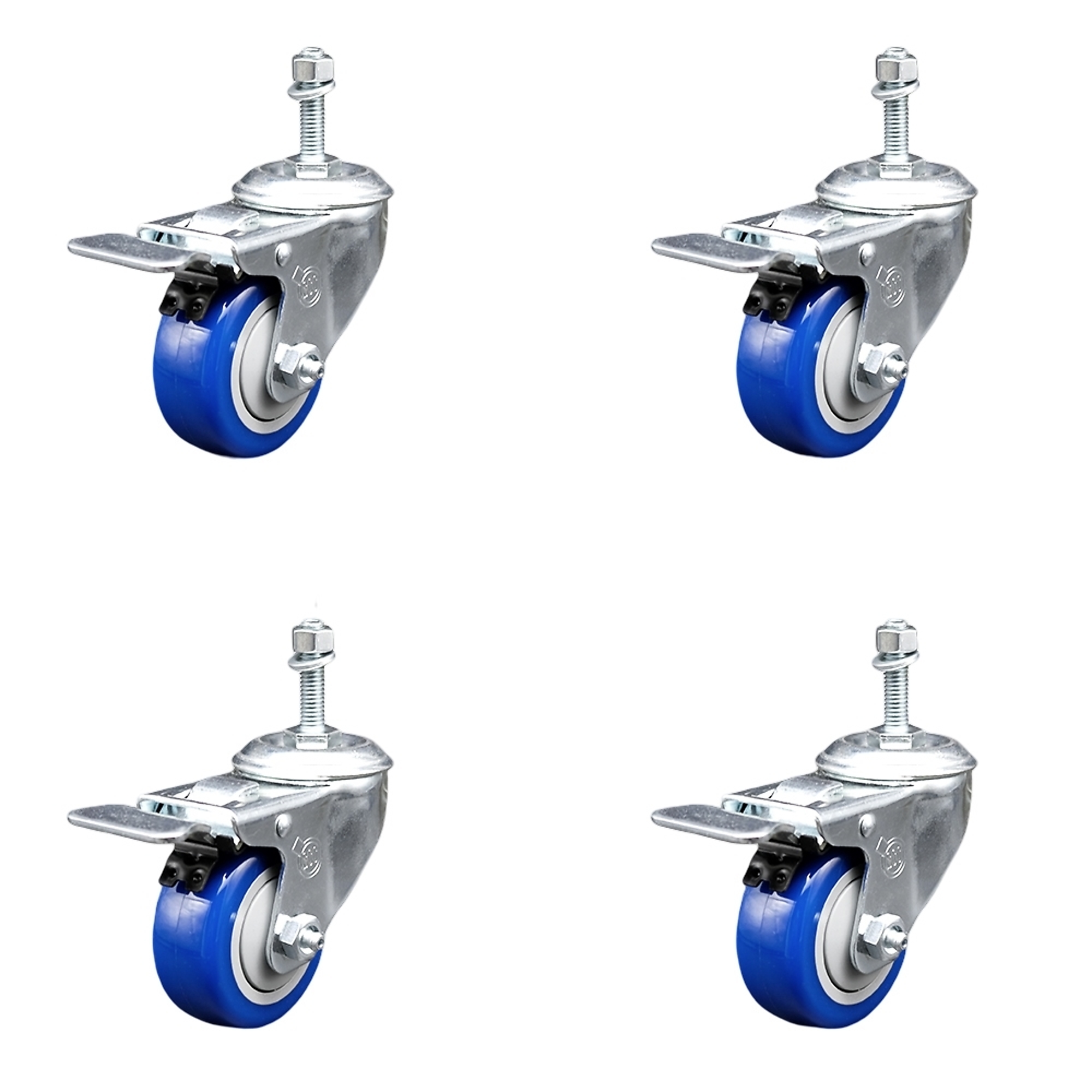 Service Caster, 3Inch x 1 1/4Inch Stem Casters, Wheel Diameter 3 in, Caster Type Swivel, Package (qty.) 4, Model SCC-SSTSTTL20S314-PPUB-BLUE-381615-4