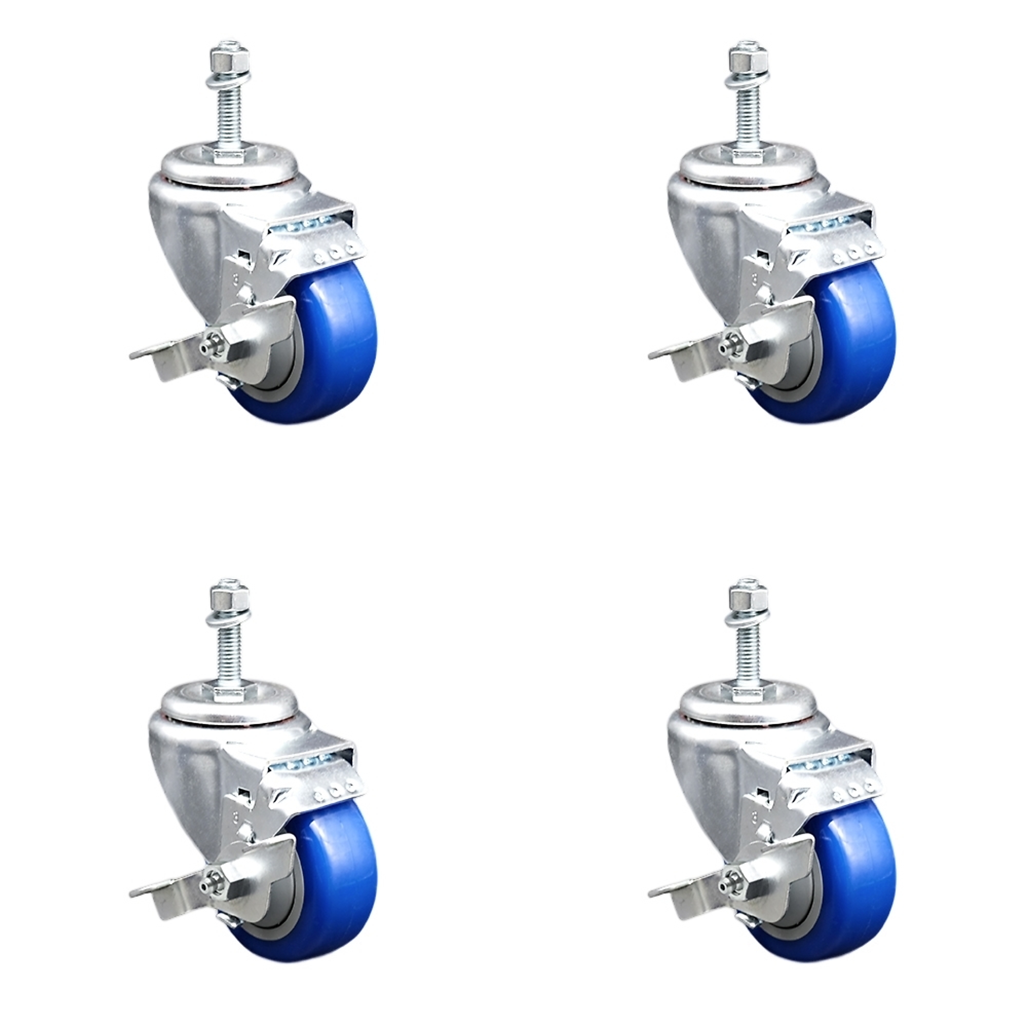 Service Caster, 3Inch x 1 1/4Inch Stem Casters, Wheel Diameter 3 in, Caster Type Swivel, Package (qty.) 4, Model SCC-SSTS20S314-PPUB-BLU-TLB-381615-4