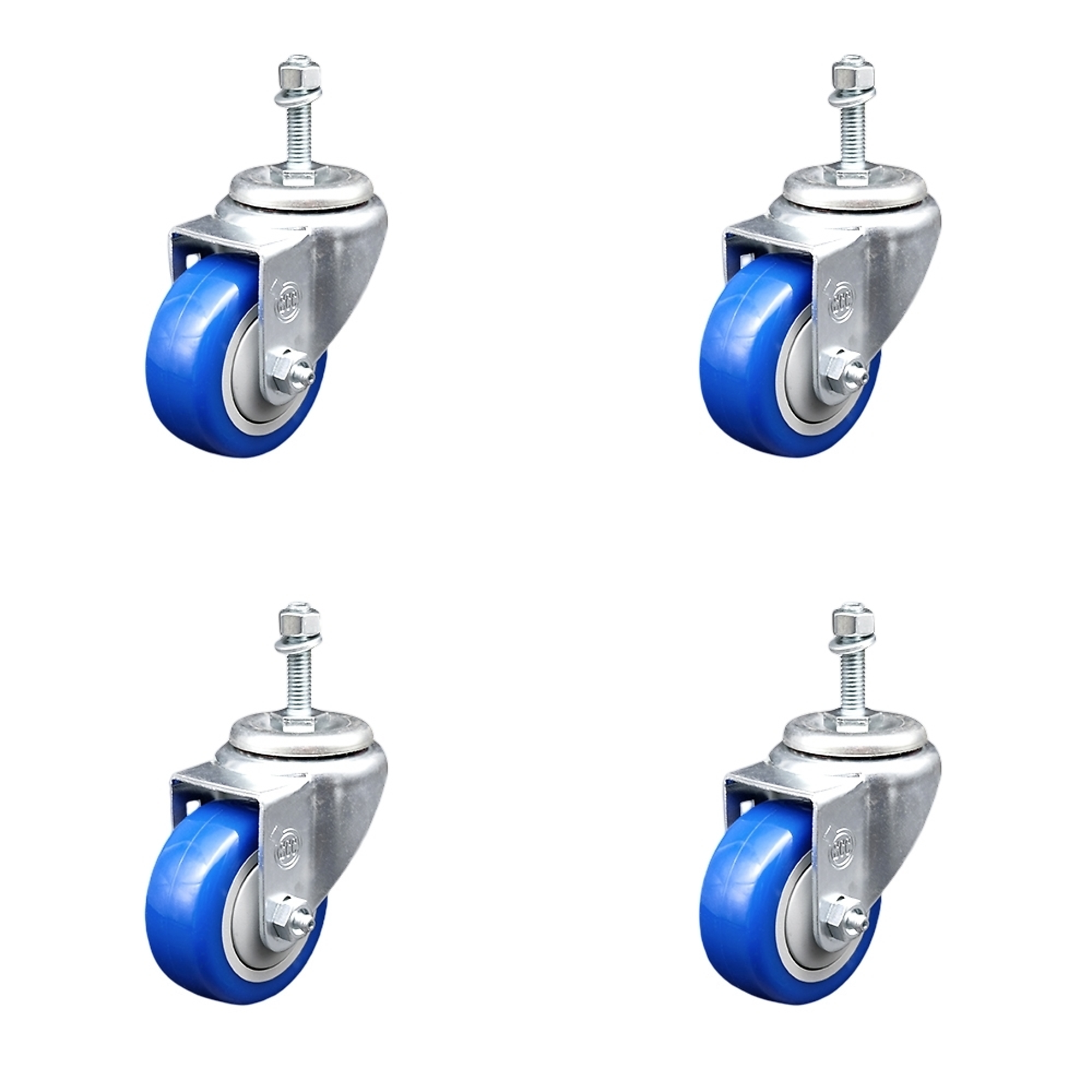 Service Caster, 3 1/2Inch x 1 1/4Inch Stem Casters, Wheel Diameter 3.5 in, Caster Type Swivel, Package (qty.) 4, Model SCC-SSTS20S3514-PPUB-BLUE-