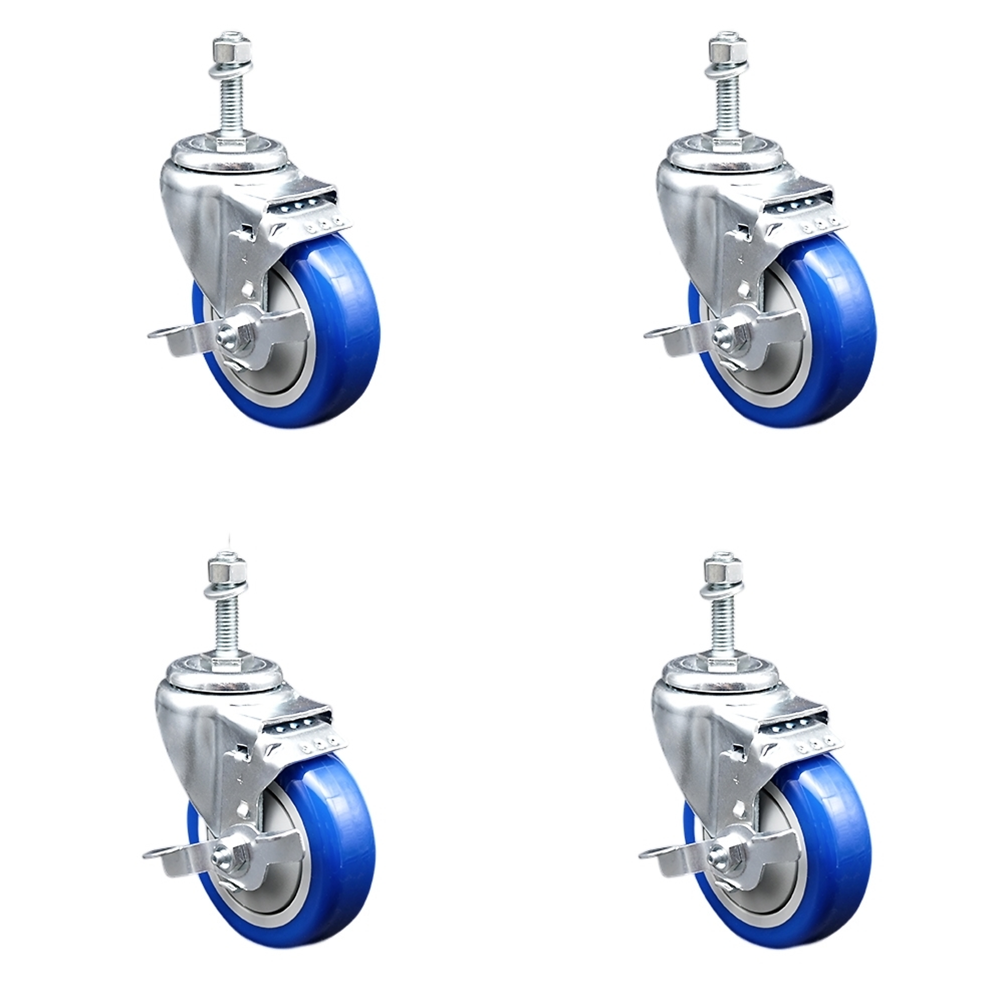 Service Caster, 4Inch x 1 1/4Inch Stem Casters, Wheel Diameter 4 in, Caster Type Swivel, Package (qty.) 4, Model SCC-SSTS20S414-PPUB-BLU-TLB-381615-4