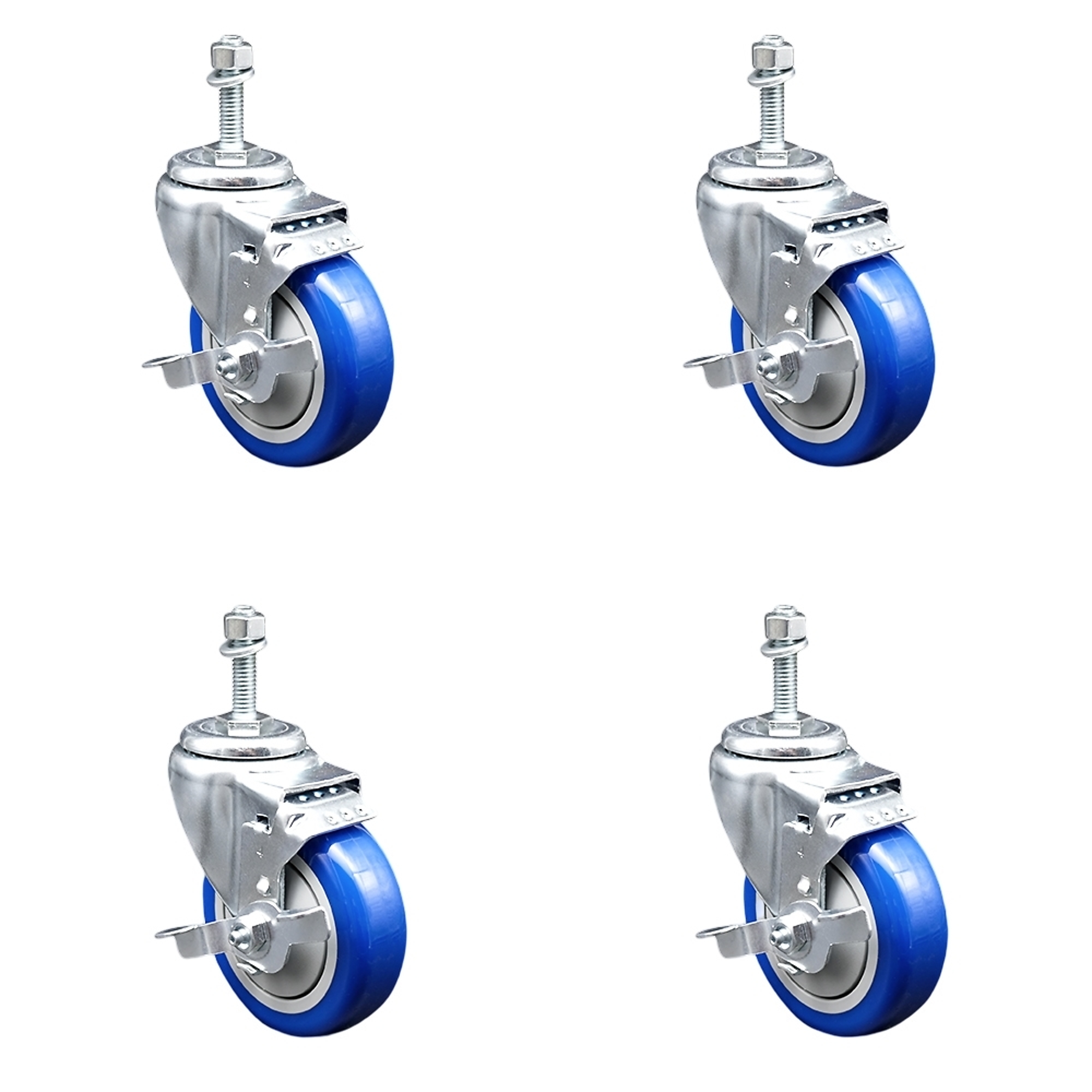 Service Caster, 4Inch x 1 1/4Inch Stem Casters, Wheel Diameter 4 in, Caster Type Swivel, Package (qty.) 4, Model SCC-TS20S414-PPUB-BLUE-TLB-M1015-4