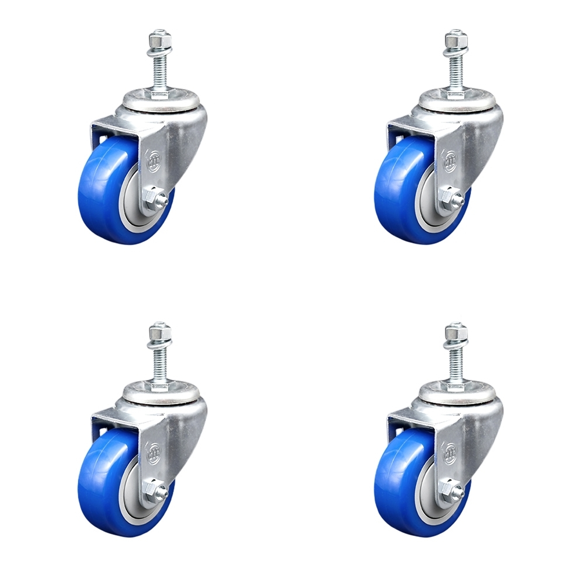 Service Caster, 3Inch x 1 1/4Inch Stem Casters, Wheel Diameter 3 in, Caster Type Swivel, Package (qty.) 4, Model SCC-SSTS20S314-PPUB-BLUE-381615-4