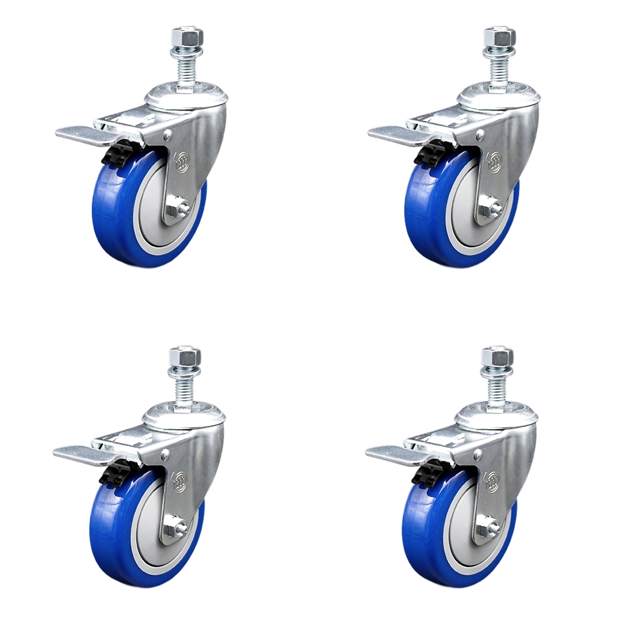 Service Caster, 4Inch x 1 1/4Inch Stem Casters, Wheel Diameter 4 in, Caster Type Swivel, Package (qty.) 4, Model SCC-SSTSTTL20S414-PPUB-BLUE-121315-4