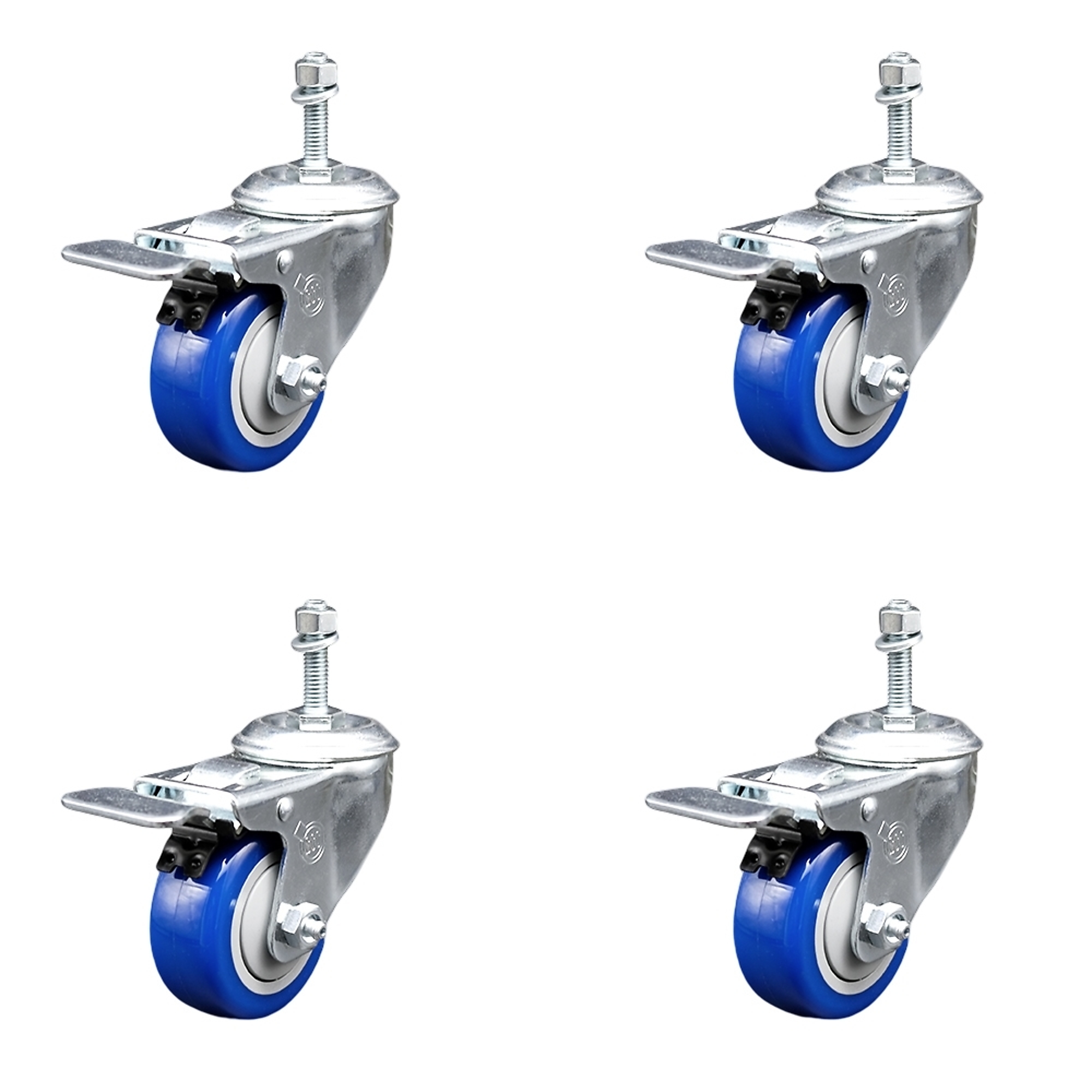 Service Caster, 3Inch x 1 1/4Inch Stem Casters, Wheel Diameter 3 in, Caster Type Swivel, Package (qty.) 4, Model SCC-SSTSTTL20S314-PPUB-BLUE-M1015-4