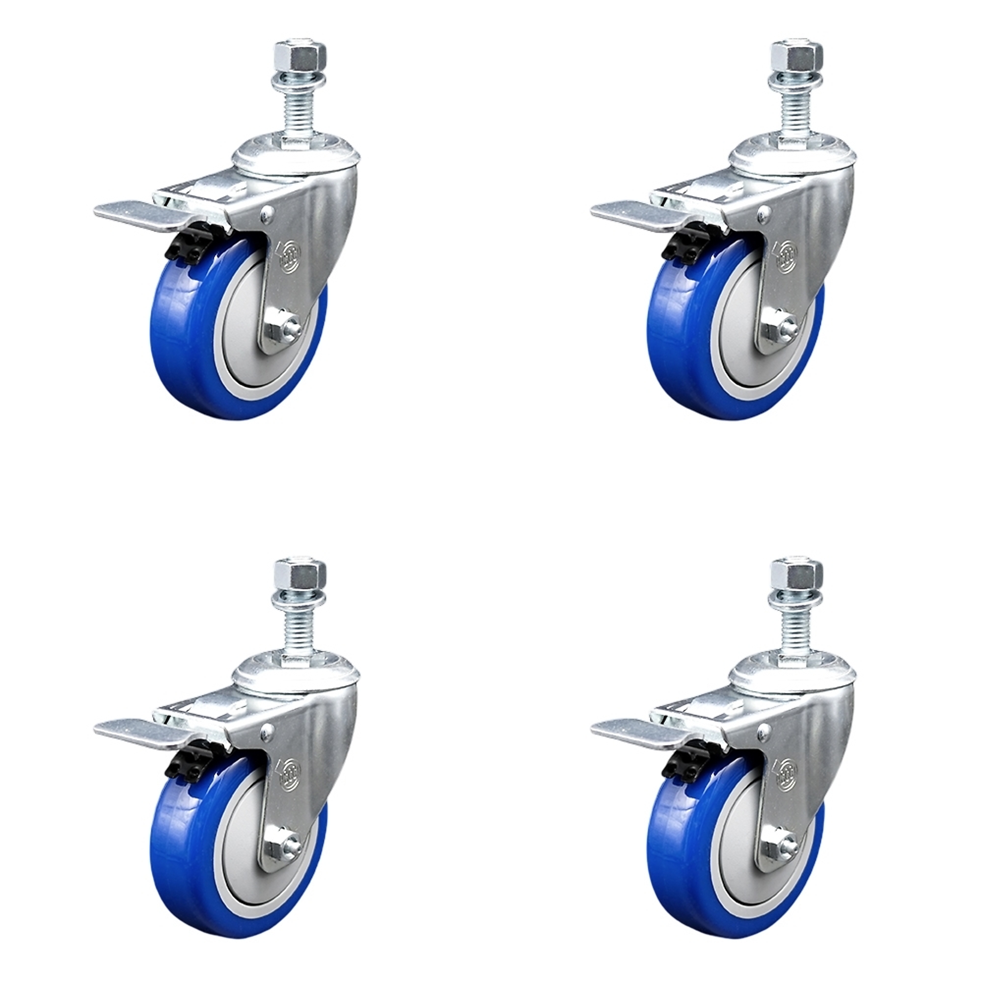 Service Caster, 4Inch x 1 1/4Inch Stem Casters, Wheel Diameter 4 in, Caster Type Swivel, Package (qty.) 4, Model SCC-TSTTL20S414-PPUB-BLUE-M1215-4