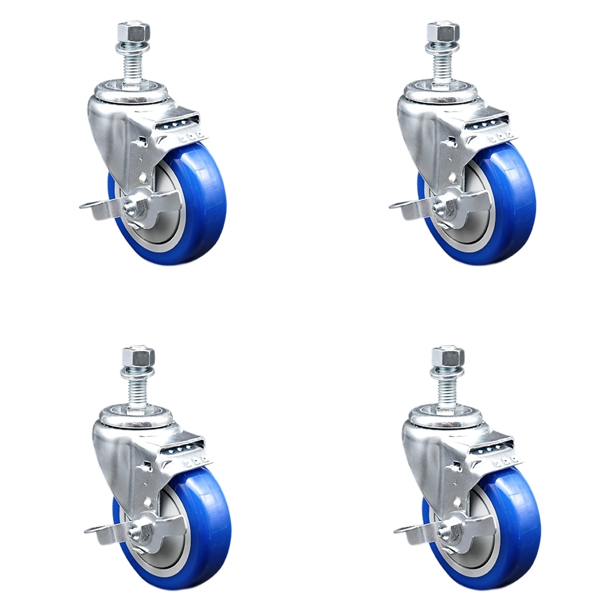 Service Caster, 4Inch x 1 1/4Inch Stem Casters, Wheel Diameter 4 in, Caster Type Swivel, Package (qty.) 4, Model SCC-TS20S414-PPUB-BLUE-TLB-M1215-4