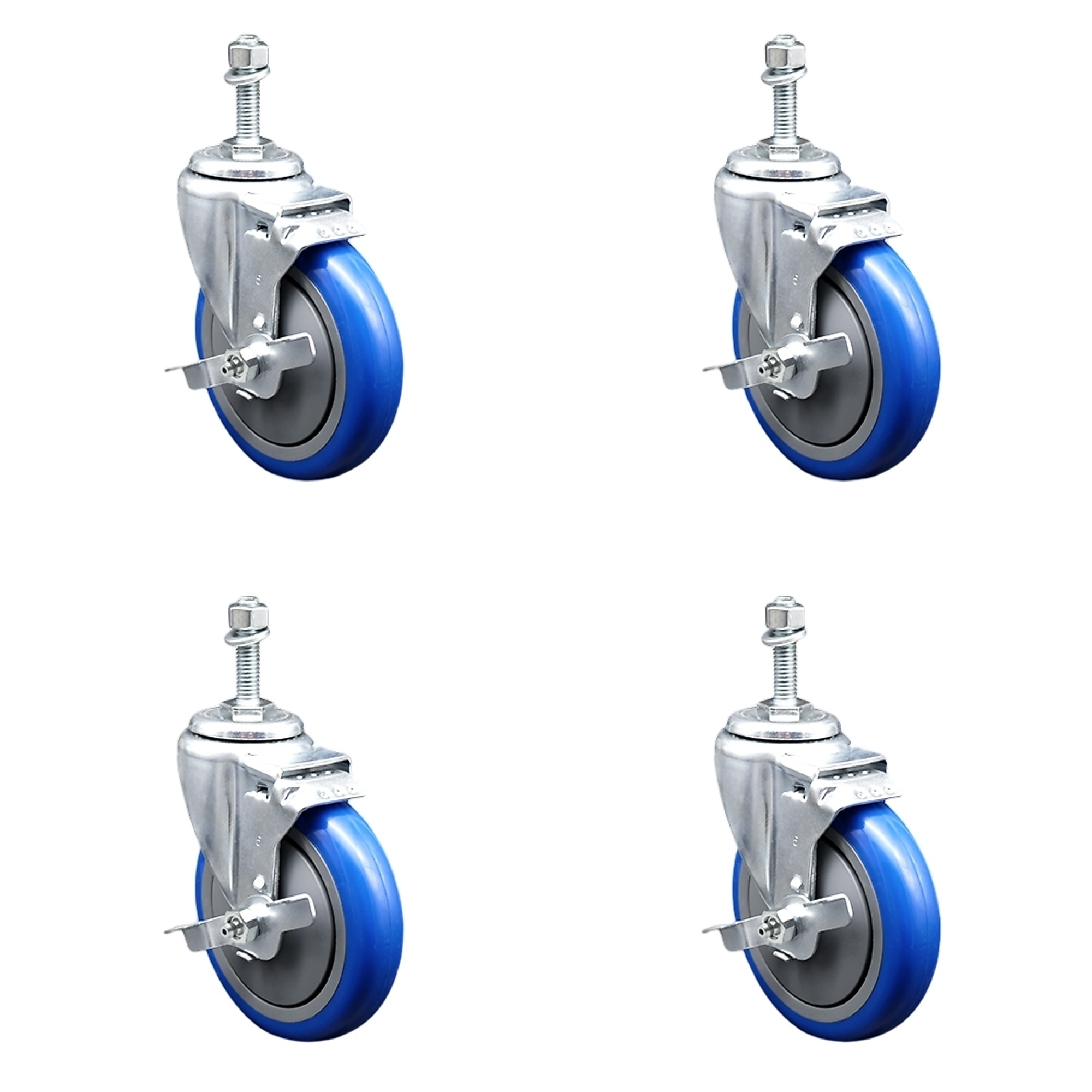 Service Caster, 5Inch x 1 1/4Inch Stem Casters, Wheel Diameter 5 in, Caster Type Swivel, Package (qty.) 4, Model SCC-SSTS20S514-PPUB-BLU-TLB-381615-4