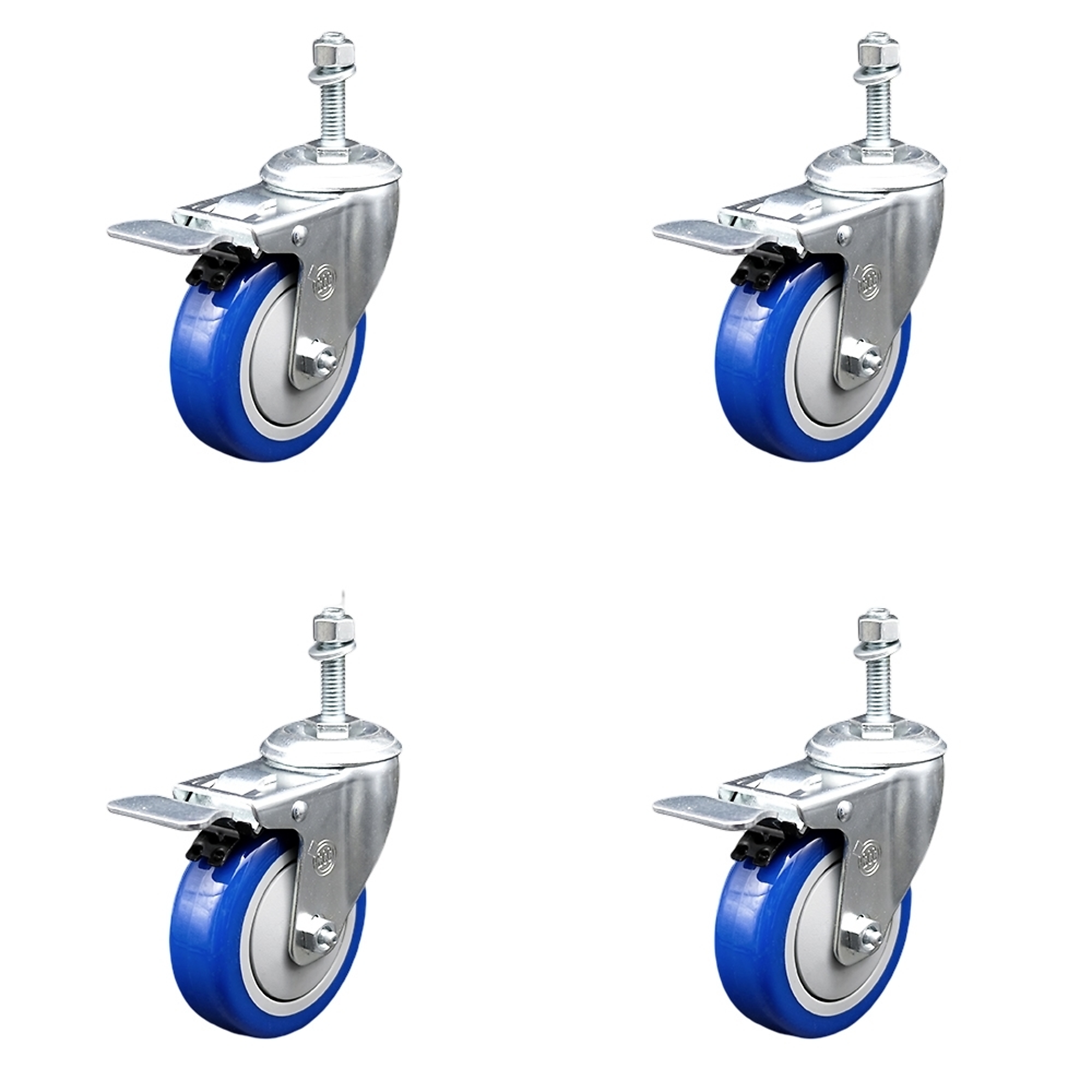 Service Caster, 4Inch x 1 1/4Inch Stem Casters, Wheel Diameter 4 in, Caster Type Swivel, Package (qty.) 4, Model SCC-SSTSTTL20S414-PPUB-BLUE-381615-4