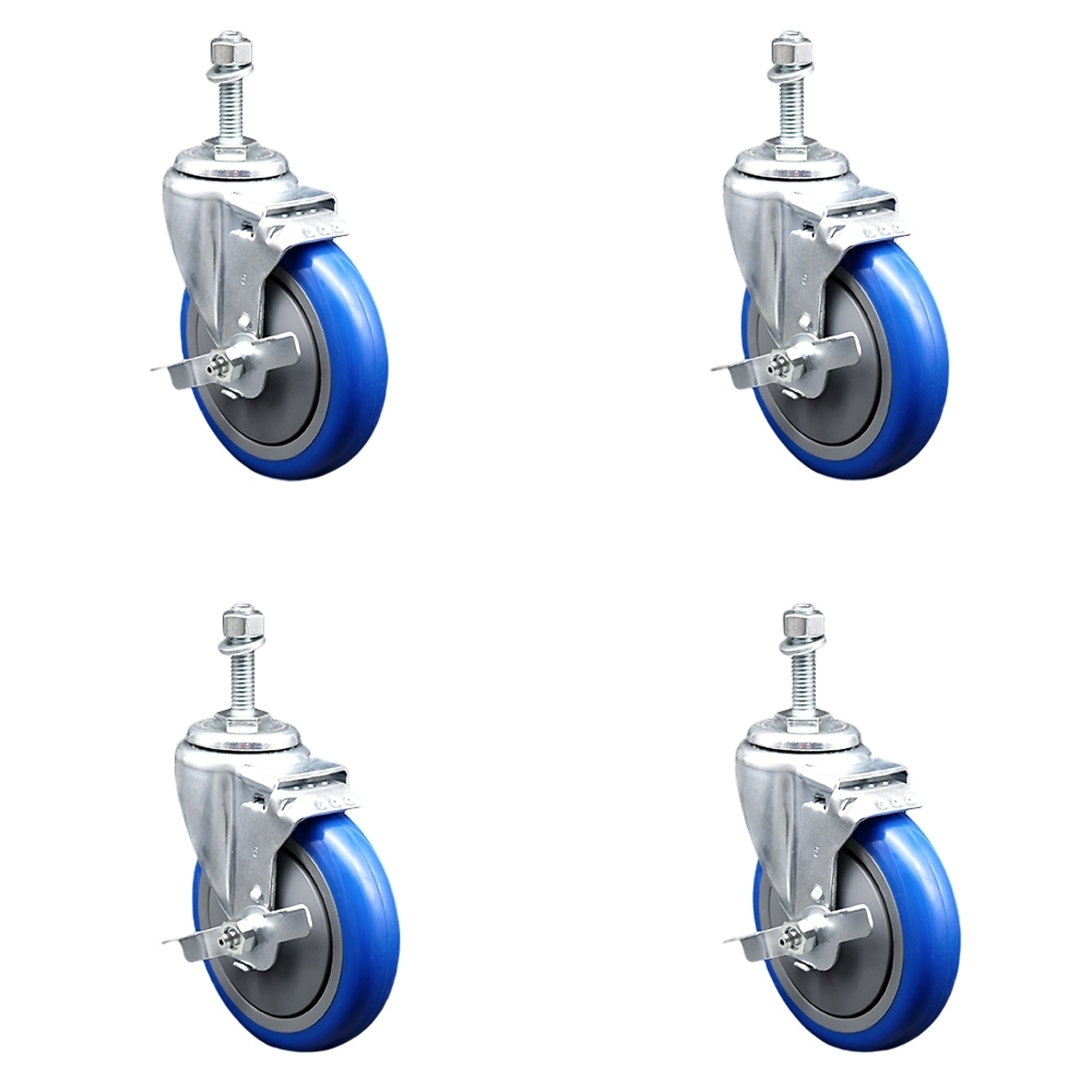 Service Caster, 5Inch x 1 1/4Inch Stem Casters, Wheel Diameter 5 in, Caster Type Swivel, Package (qty.) 4, Model SCC-TS20S514-PPUB-BLUE-TLB-M1015-4