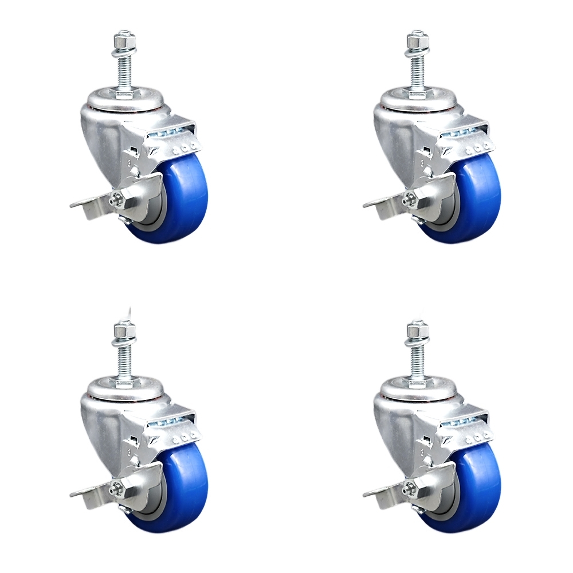 Service Caster, 3Inch x 1 1/4Inch Stem Casters, Wheel Diameter 3 in, Caster Type Swivel, Package (qty.) 4, Model SCC-SSTS20S314-PPUB-BLUE-TLB-M1015-4