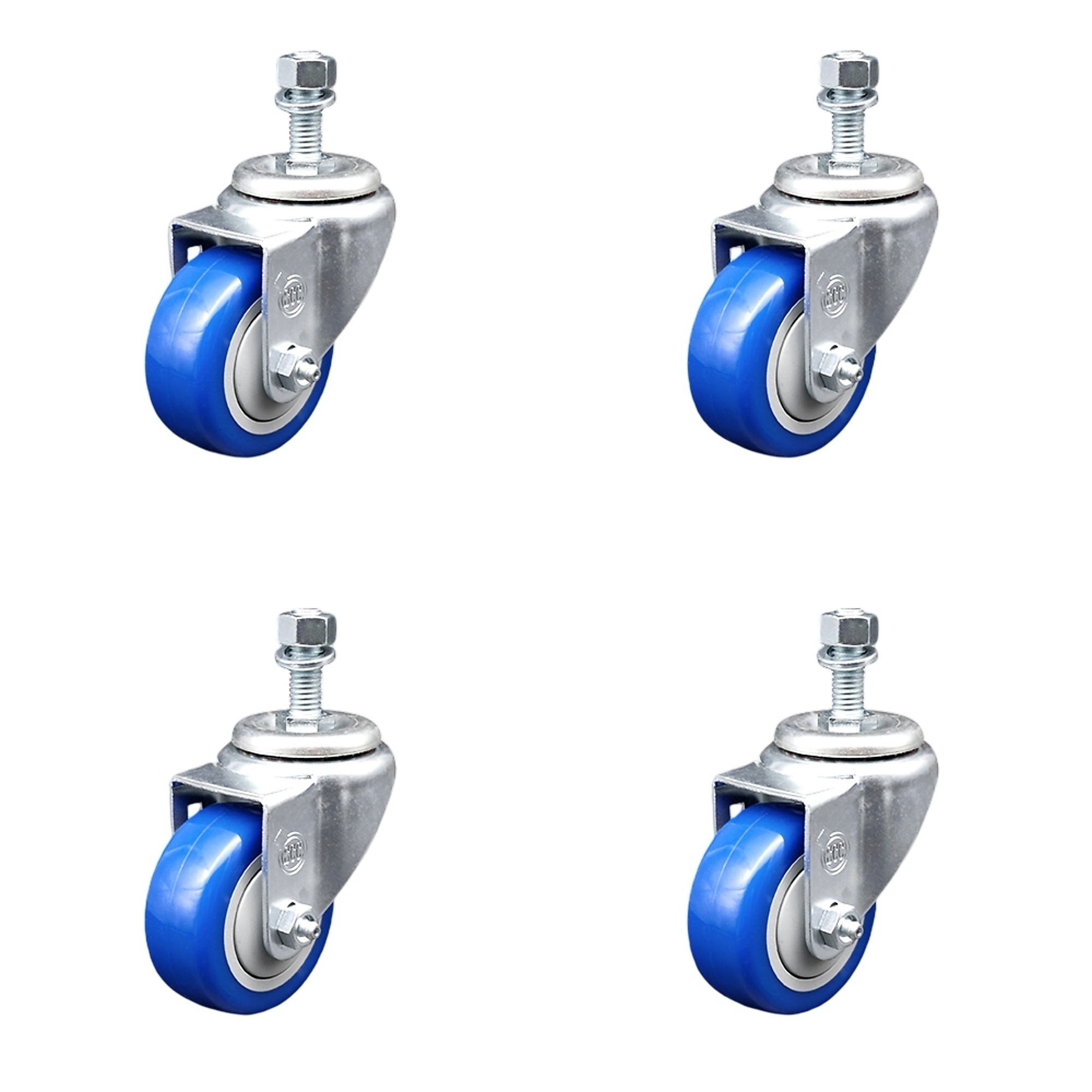 Service Caster, 3Inch x 1 1/4Inch Stem Casters, Wheel Diameter 3 in, Caster Type Swivel, Package (qty.) 4, Model SCC-SSTS20S314-PPUB-BLUE-M1215-4