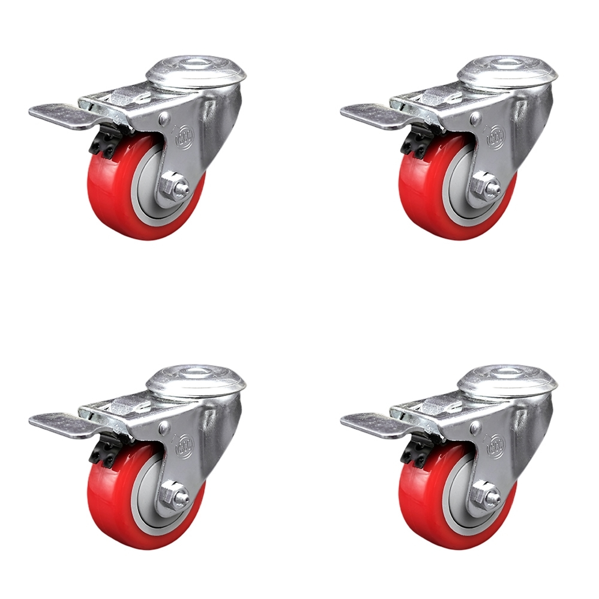 Service Caster, 3Inch x 1 1/4Inch Stem Casters, Wheel Diameter 3 in, Caster Type Swivel, Package (qty.) 4, Model SCC-BHTTL20S314-PPUB-RED-4