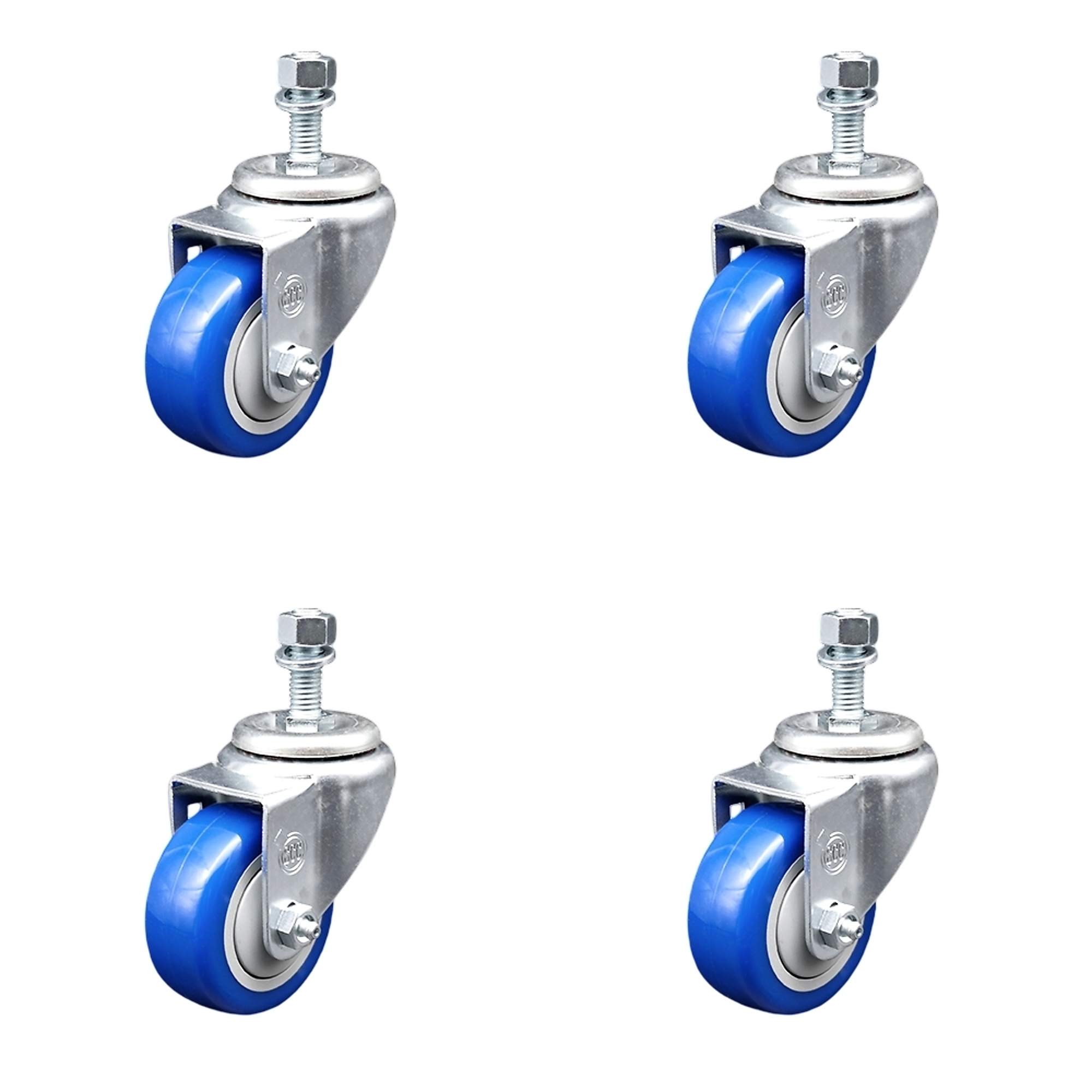 Service Caster, 3 1/2Inch x 1 1/4Inch Stem Casters, Wheel Diameter 3.5 in, Caster Type Swivel, Package (qty.) 4, Model SCC-TS20S3514-PPUB-BLUE-M1215-4