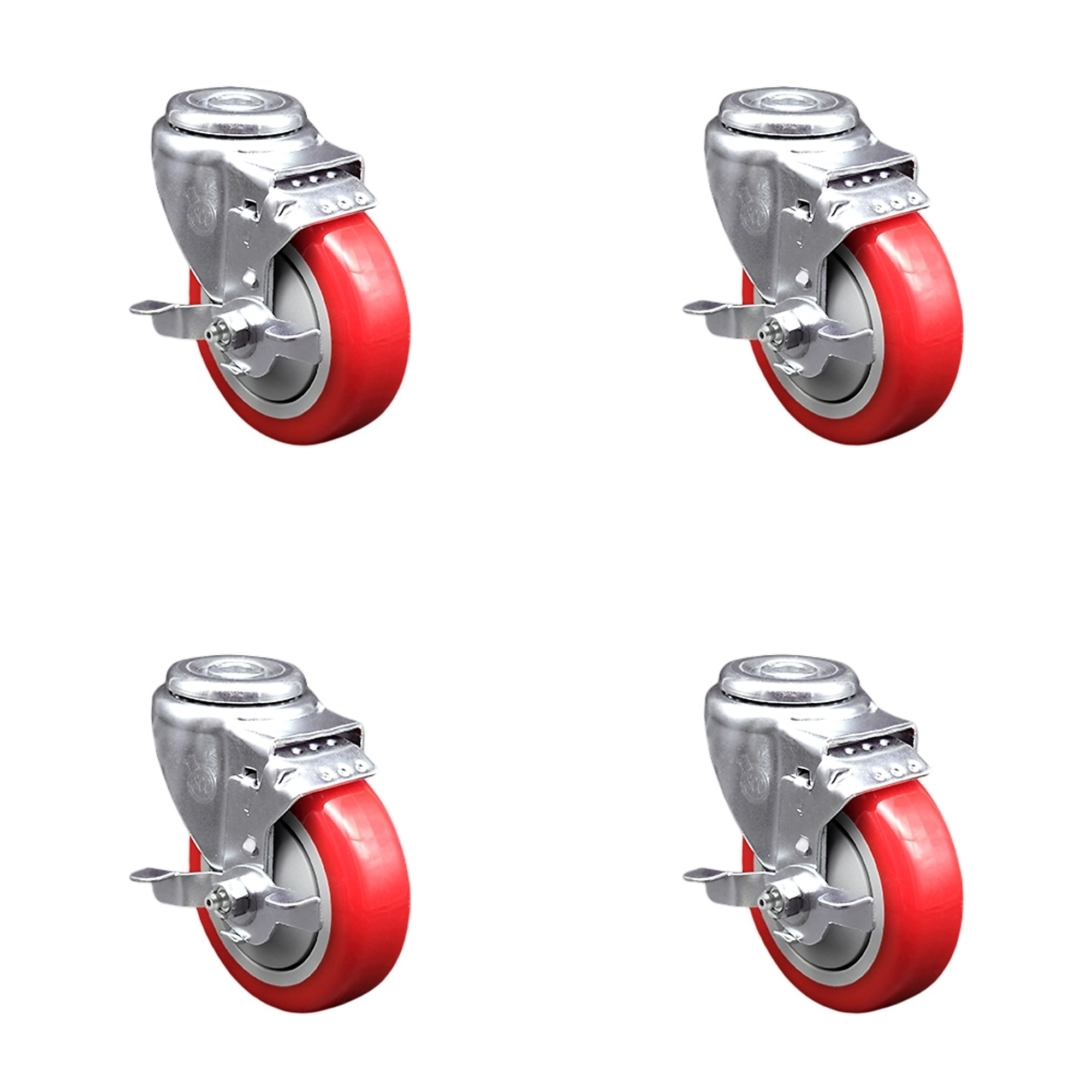 Service Caster, 4Inch x 1 1/4Inch Stem Casters, Wheel Diameter 4 in, Caster Type Swivel, Package (qty.) 4, Model SCC-BH20S414-PPUB-RED-TLB-4